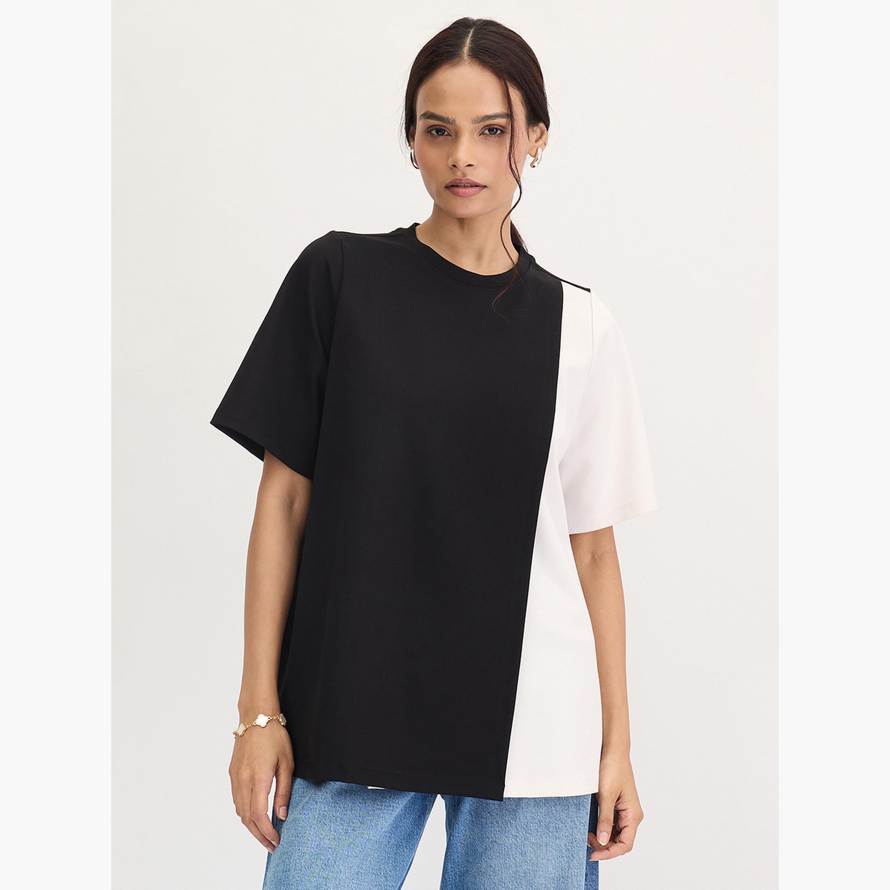 Femmella Black Color Block Oversized Top-women-clothing-shirtsandblouses-blouses-image-1