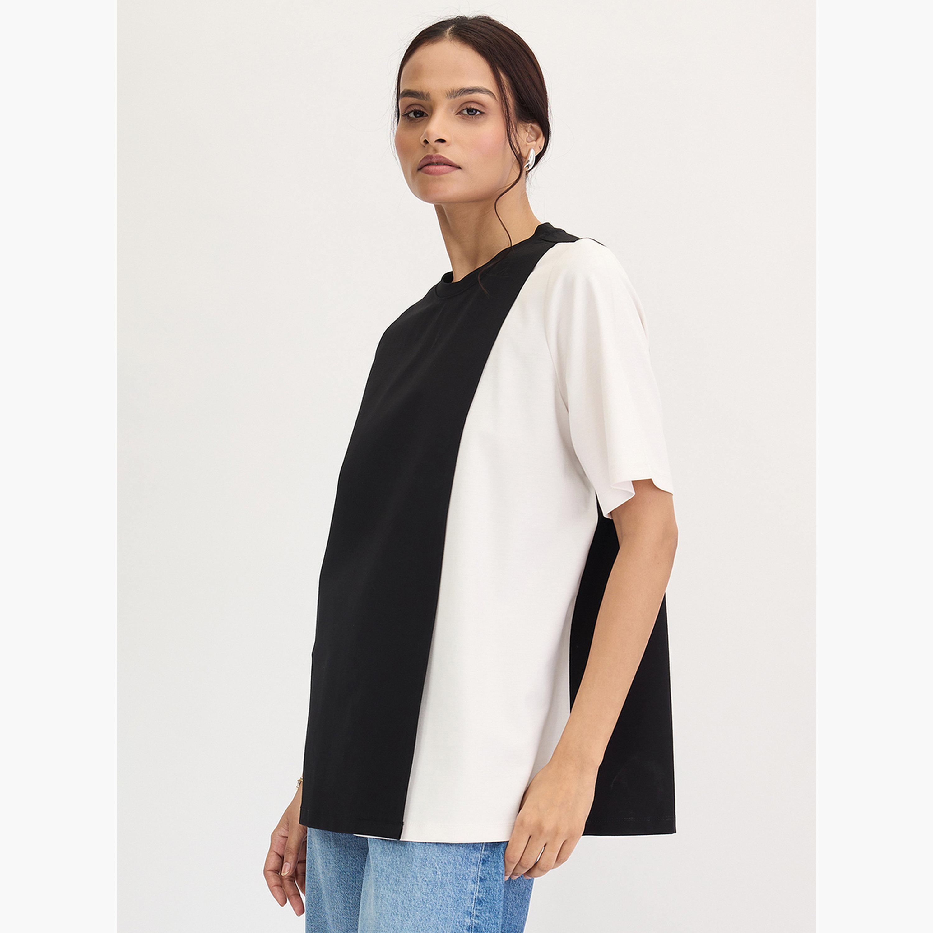 Femmella Black Color Block Oversized Top-women-clothing-shirtsandblouses-blouses-image-4