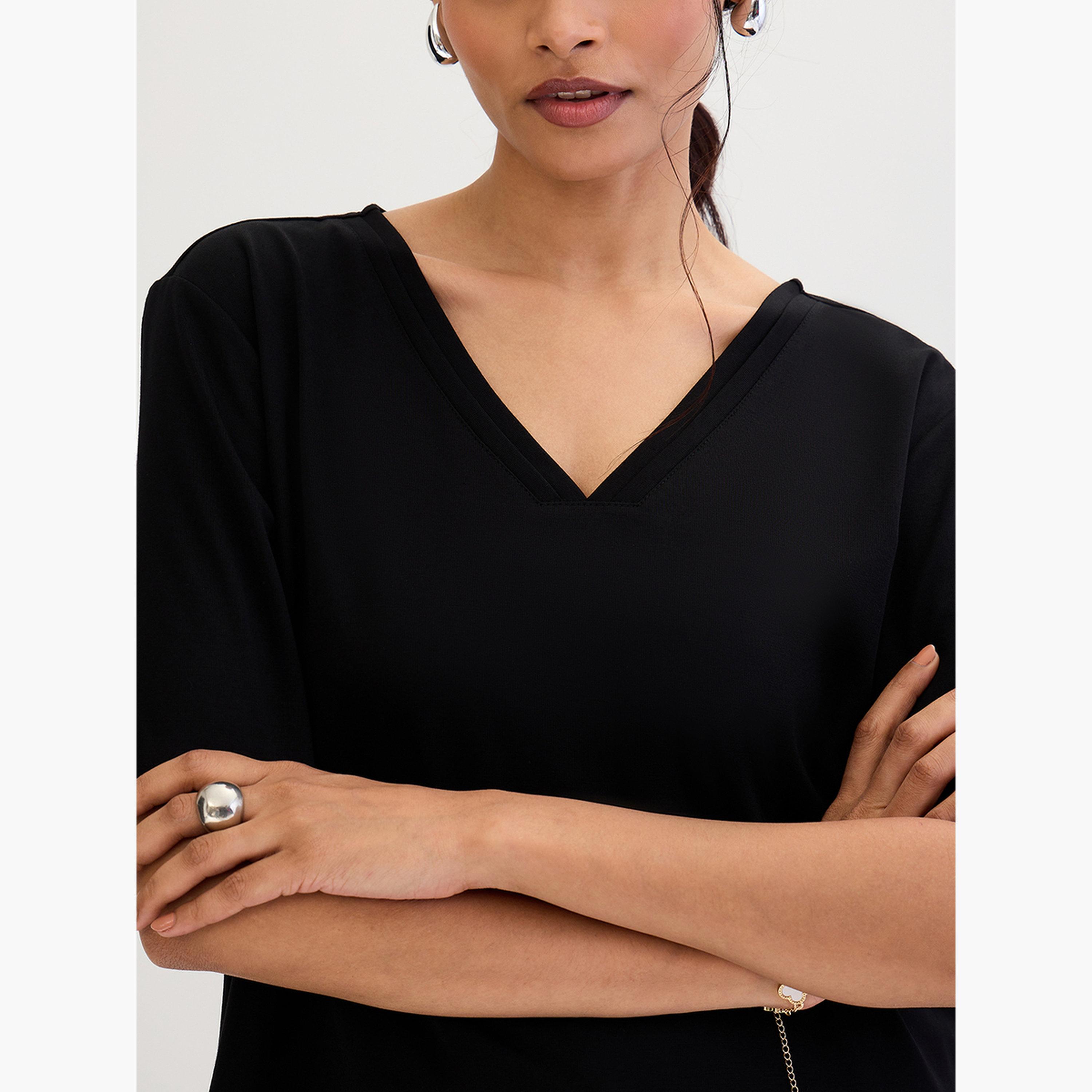 Femmella Black V Neck Basic T-Shirt-women-clothing-tshirts-image-6
