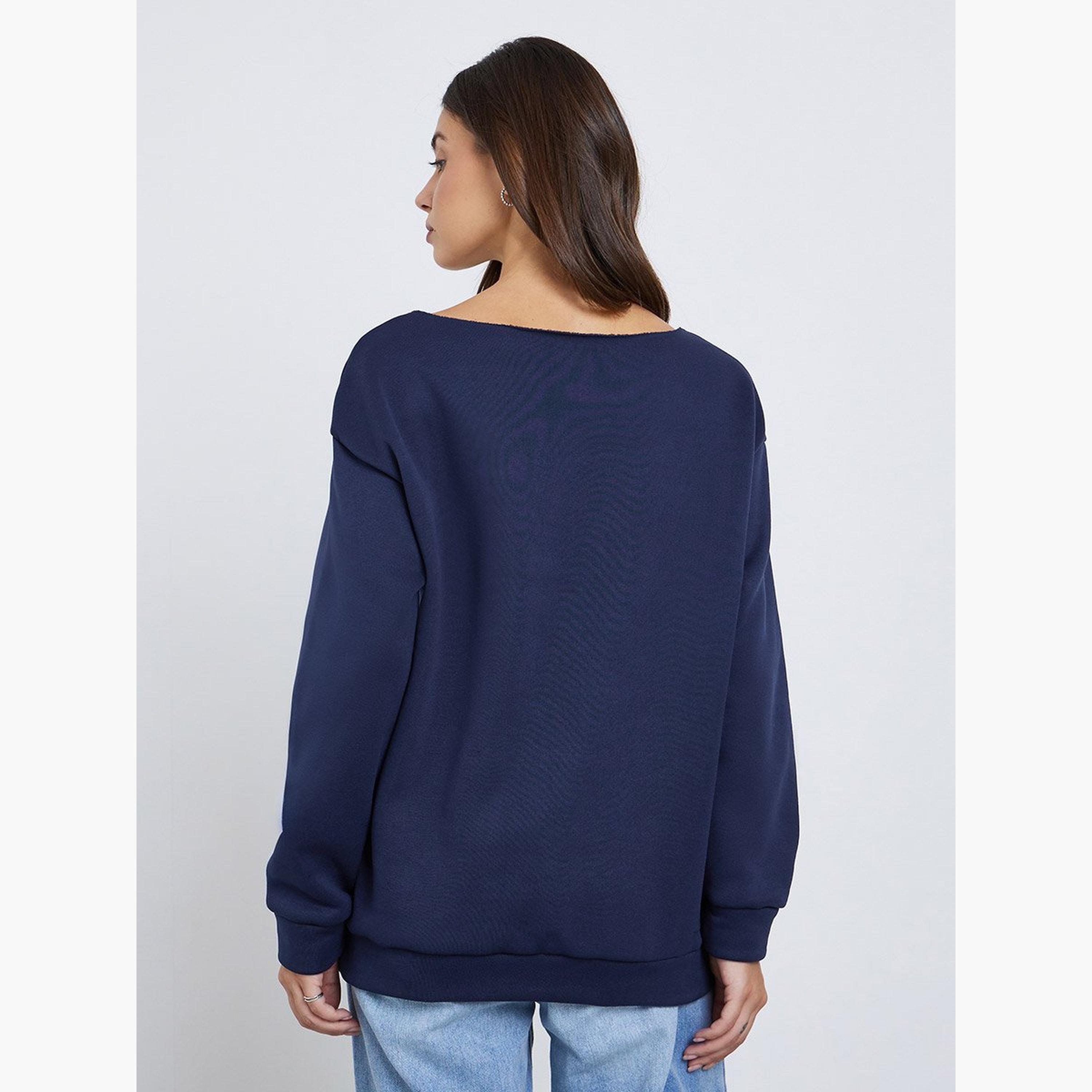 تيك تو - سويت شيرت أزرق داكن بطبعة شعار مقاس كبير-women-winterwear-hoodiesandsweatshirts-sweatshirts-image-4