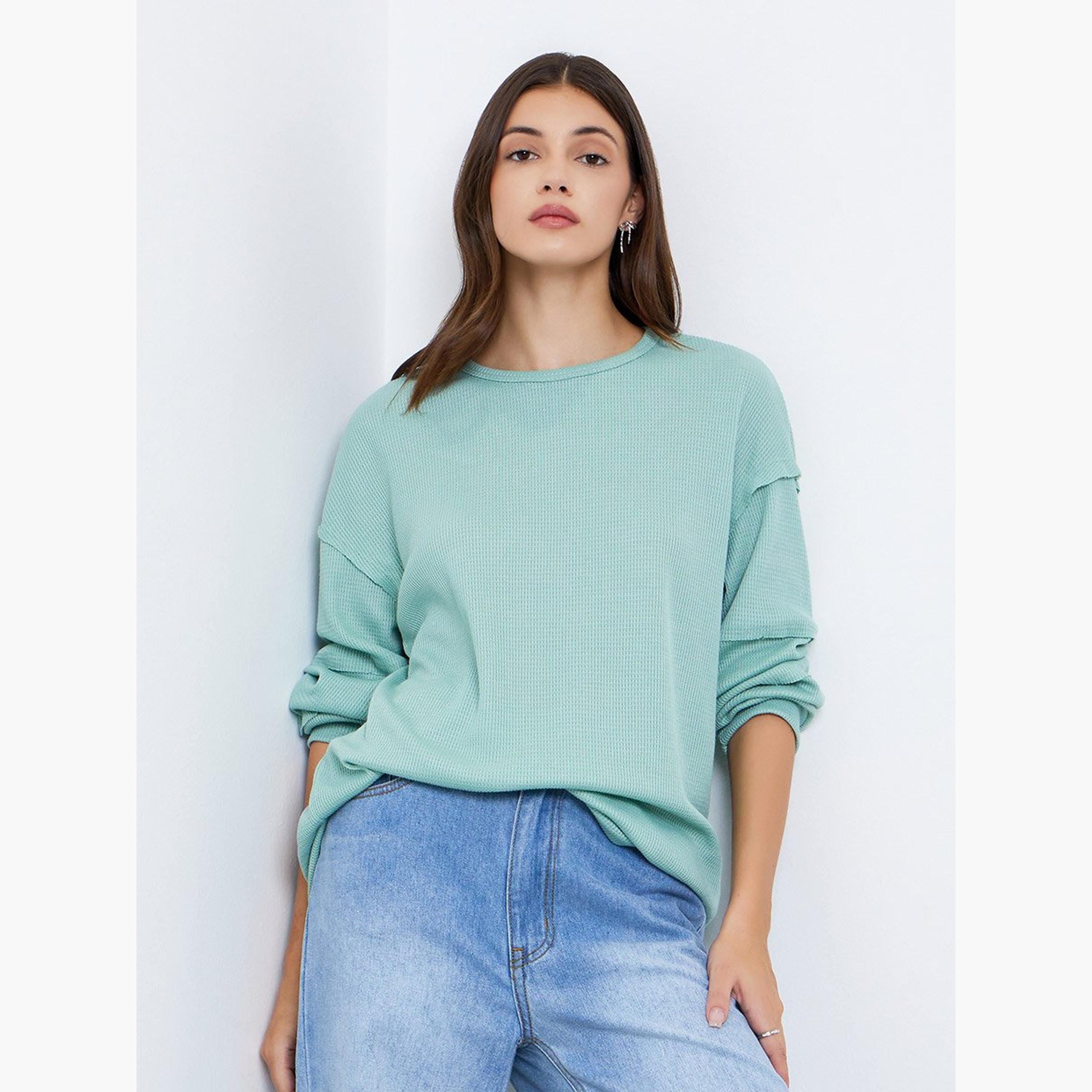 تيك تو - سويت شيرت للنساء محبوك باللون الأخضر النعناعي-women-clothing-hoodiesandsweatshirts-sweatshirts-image-1