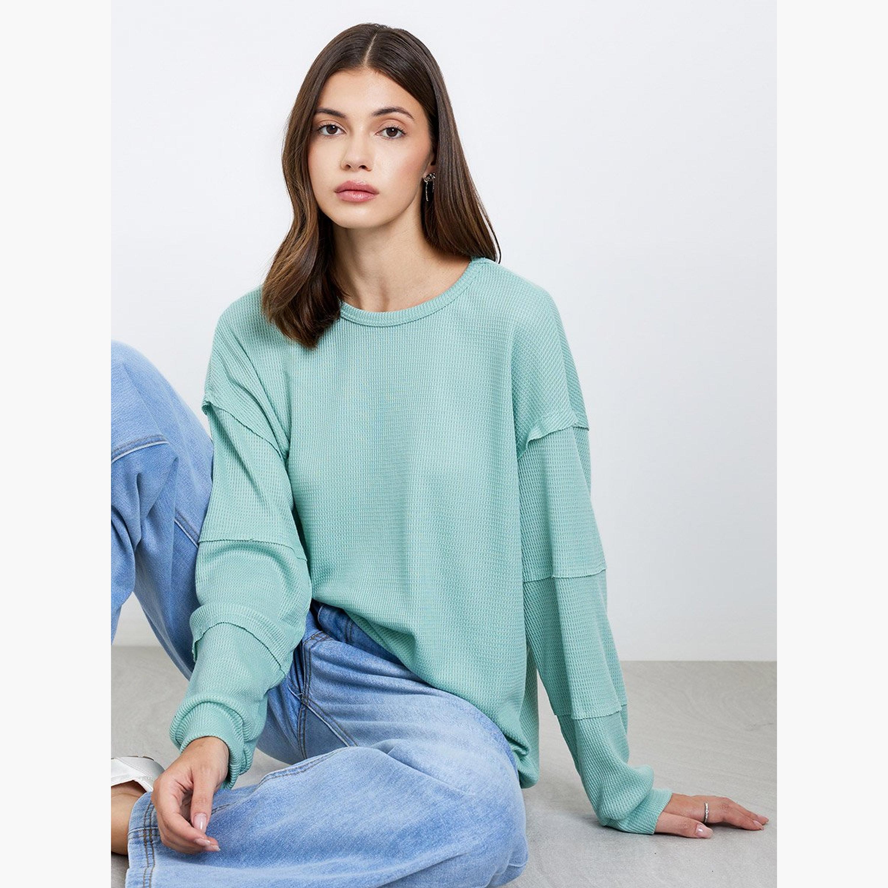 تيك تو - سويت شيرت للنساء محبوك باللون الأخضر النعناعي-women-clothing-hoodiesandsweatshirts-sweatshirts-image-2