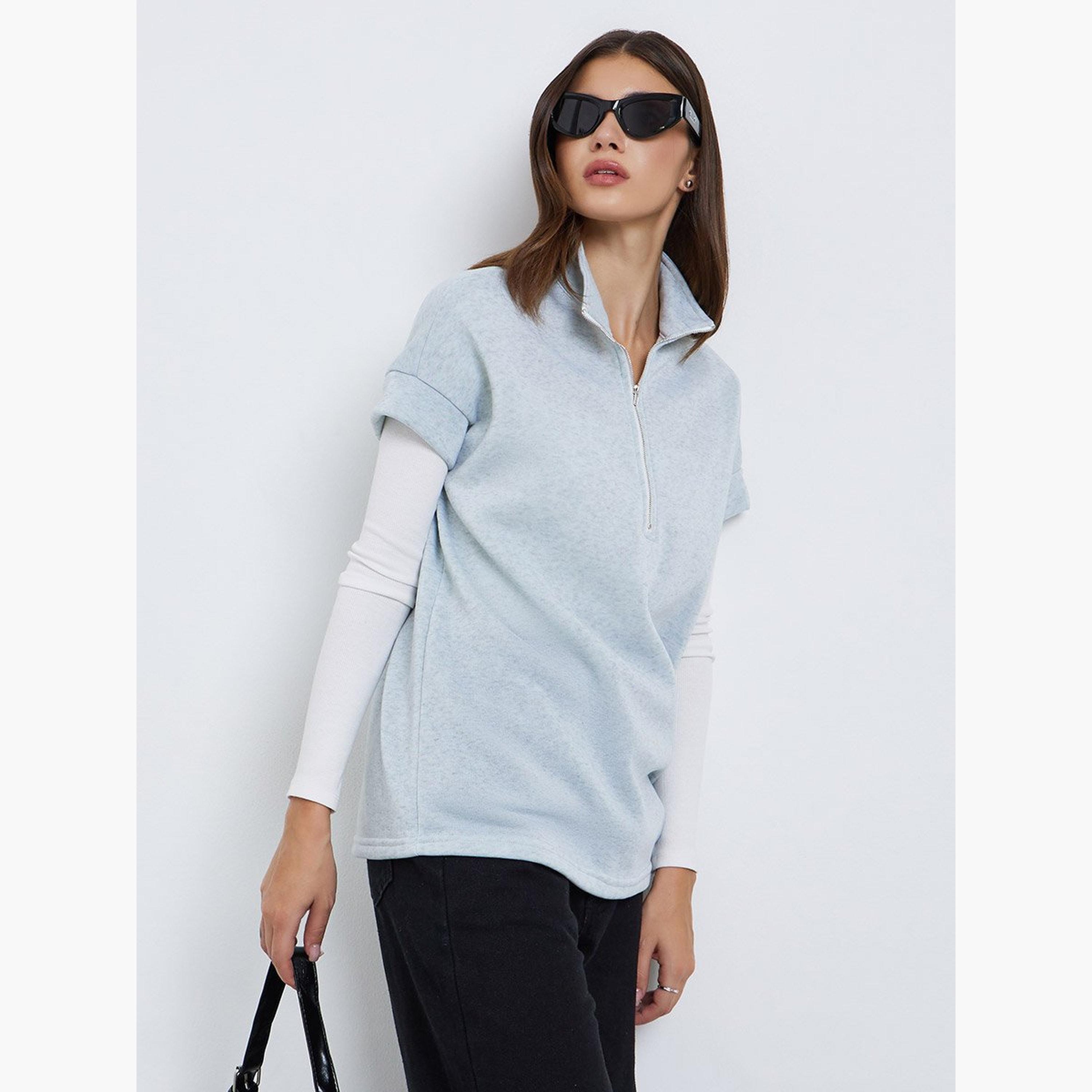 Take Two Solid High Neck Short Sleeve Women's Sweatshirt-women-winterwear-hoodiesandsweatshirts-sweatshirts-image-1