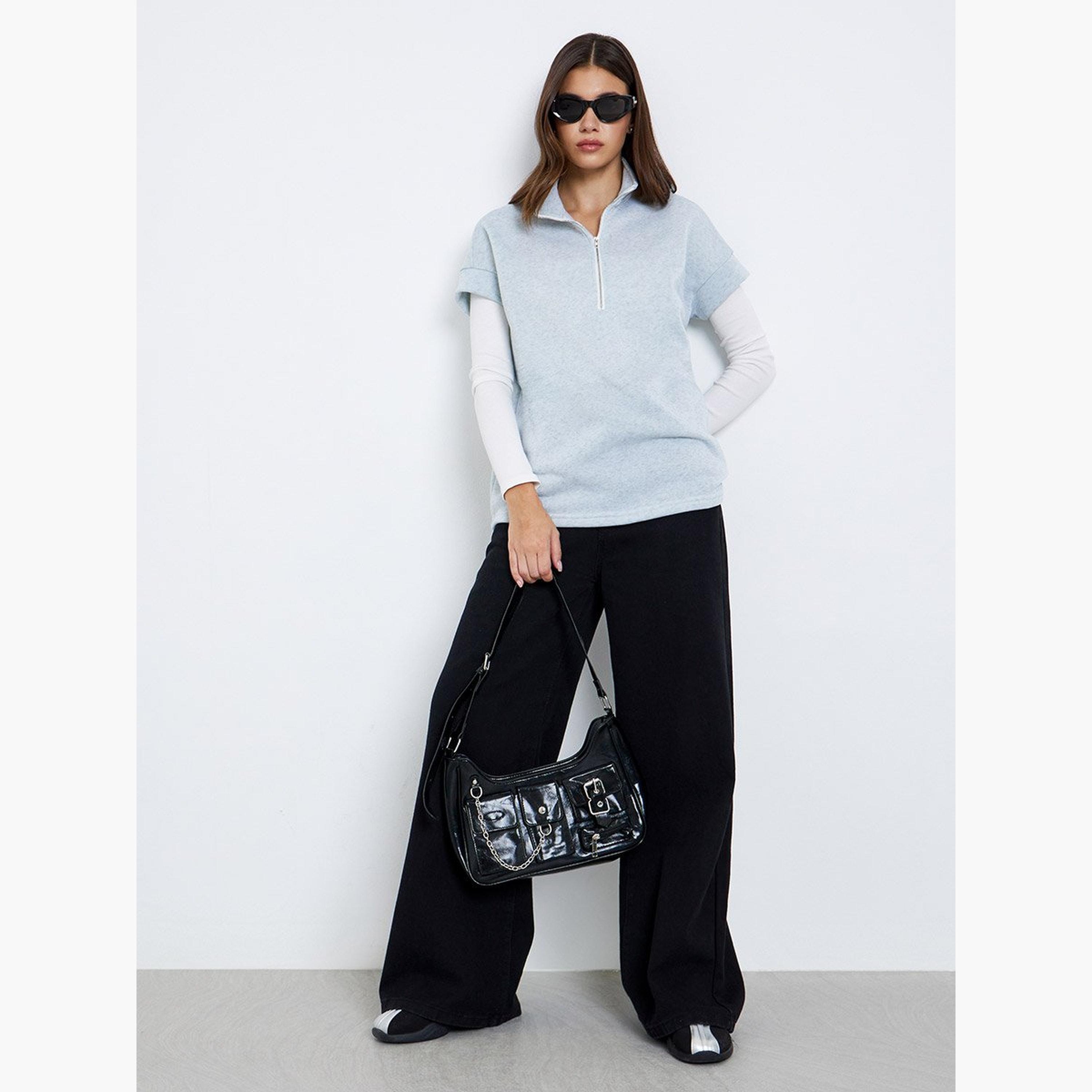 Take Two Solid High Neck Short Sleeve Women's Sweatshirt-women-winterwear-hoodiesandsweatshirts-sweatshirts-image-2
