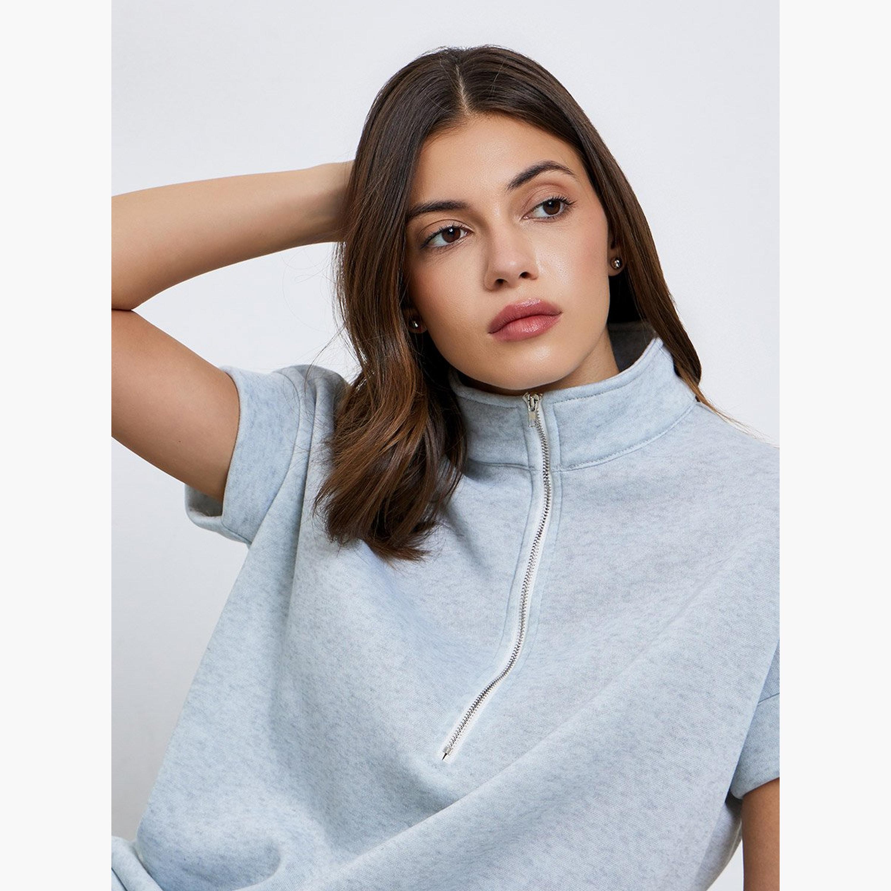 Take Two Solid High Neck Short Sleeve Women's Sweatshirt-women-winterwear-hoodiesandsweatshirts-sweatshirts-image-3