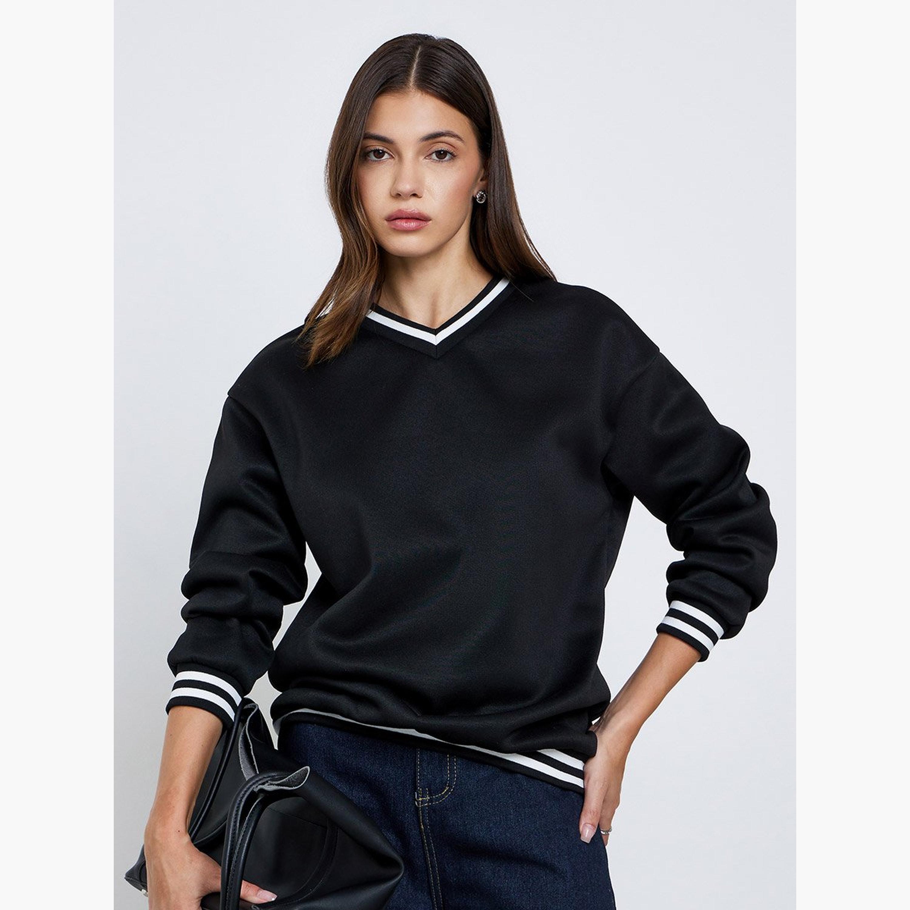 Take Two Striped V-neck Long Sleeves Women's Sweatshirt-women-clothing-hoodiesandsweatshirts-sweatshirts-image-1