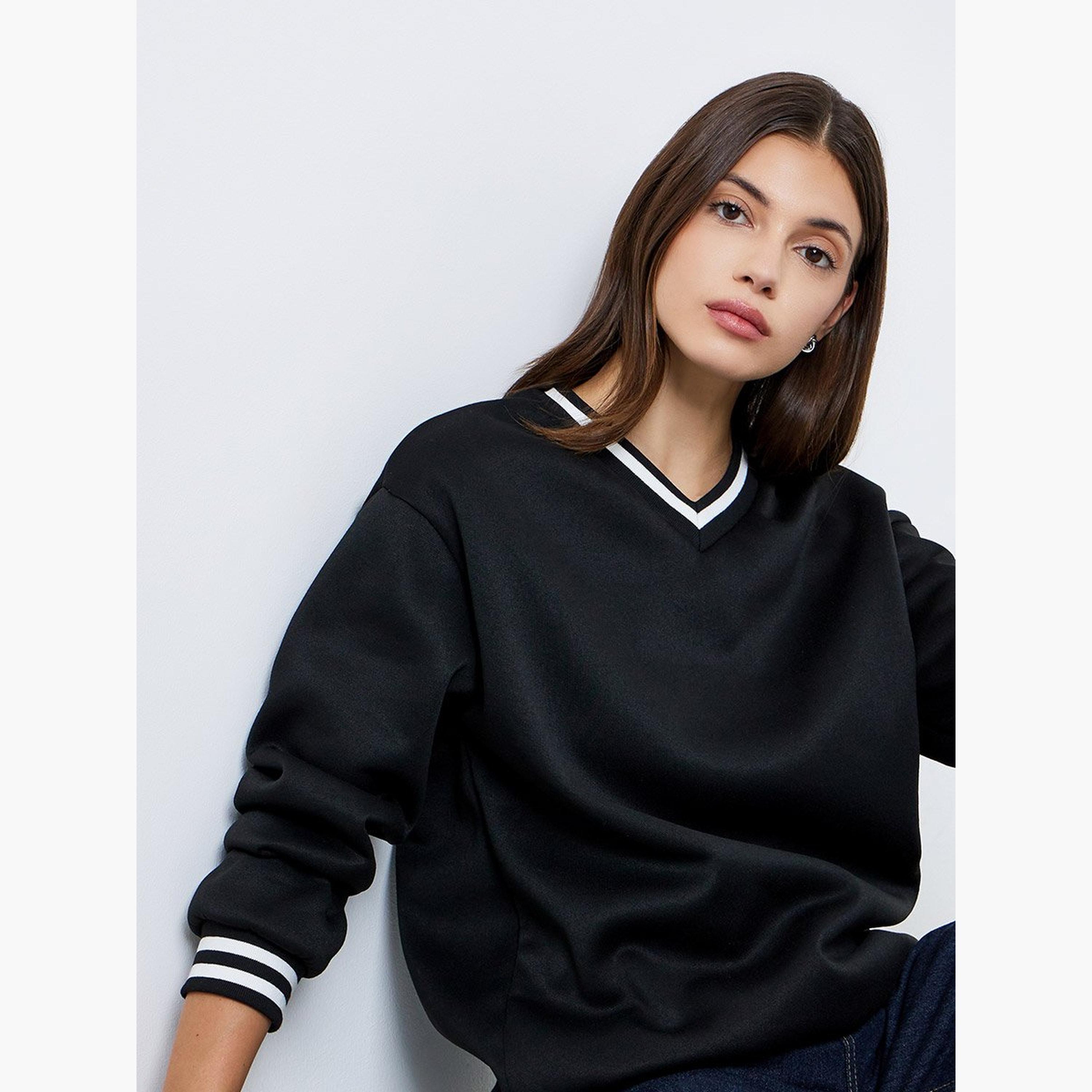 Take Two Striped V-neck Long Sleeves Women's Sweatshirt-women-clothing-hoodiesandsweatshirts-sweatshirts-image-3