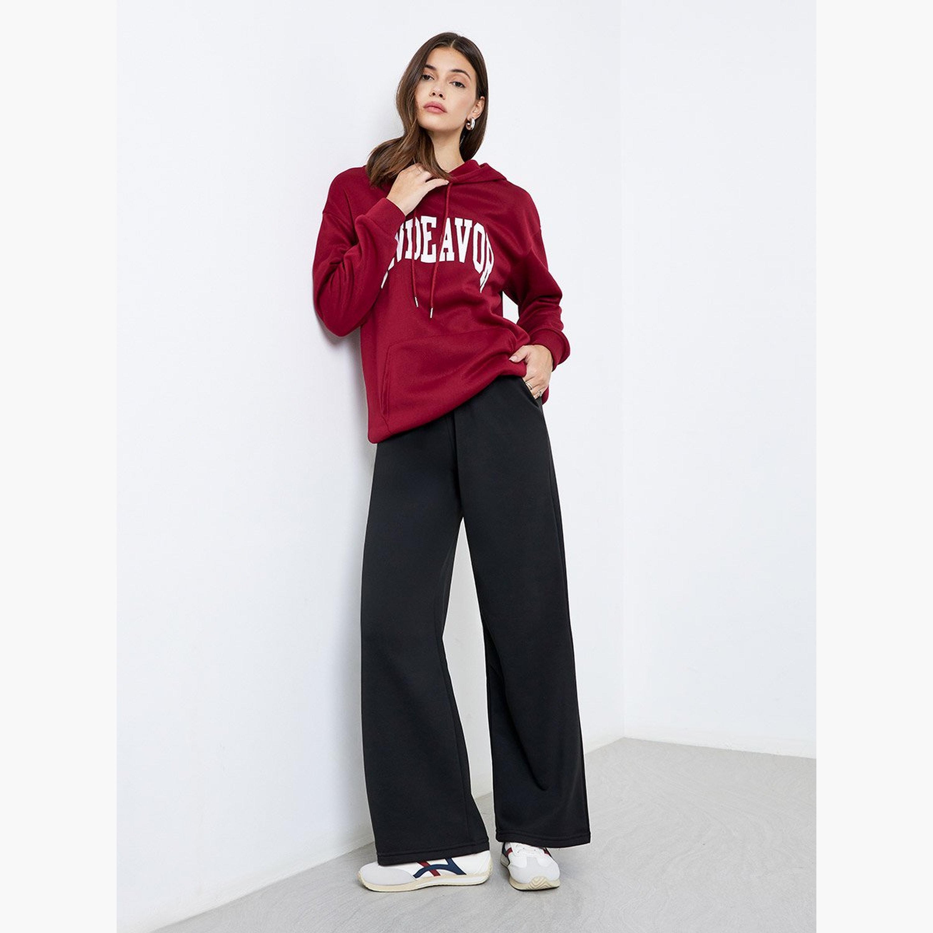 تيك تو - هودي مقاس كبير بطبعة شعار باللون العنابي-women-clothing-hoodiesandsweatshirts-hoodies-image-2