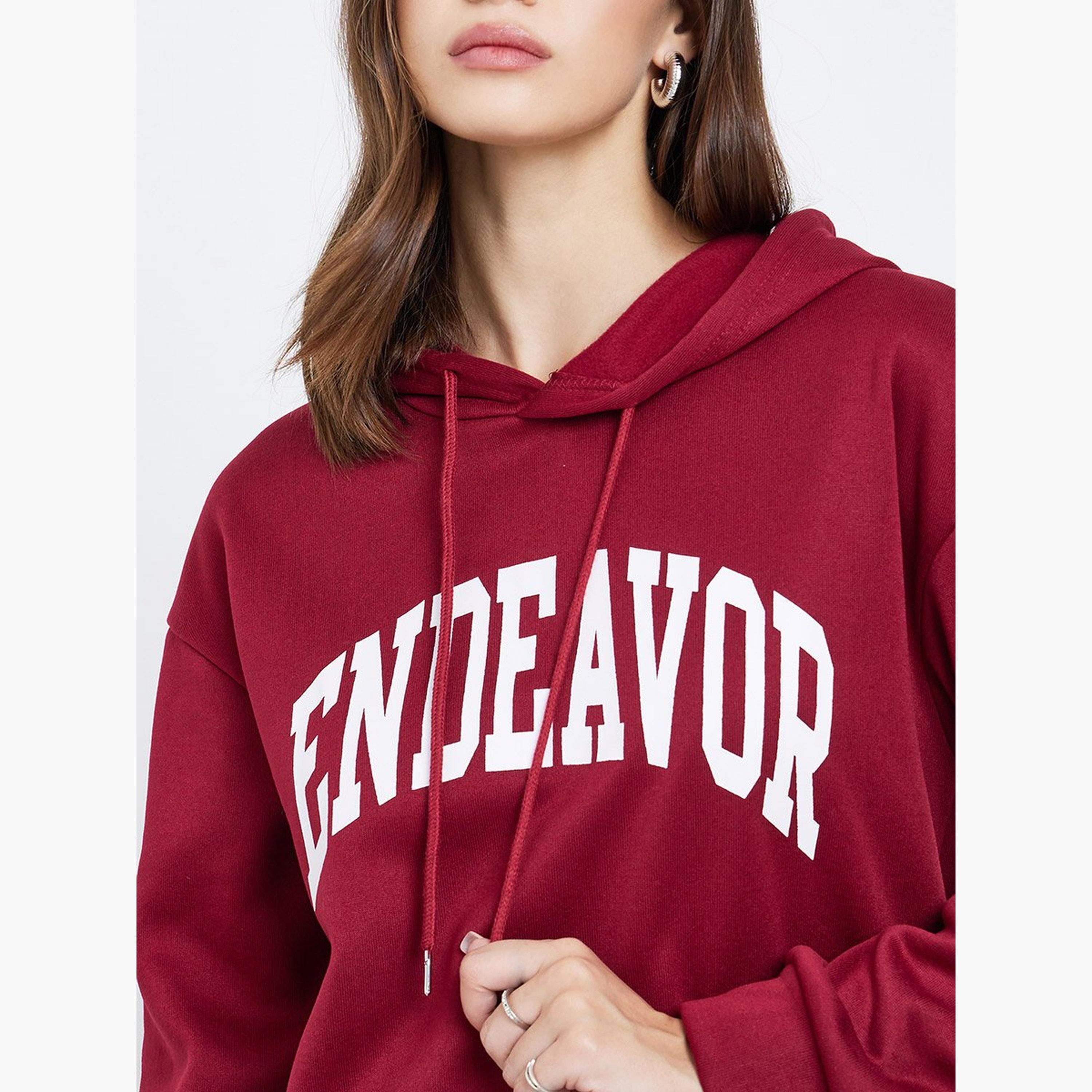 تيك تو - هودي مقاس كبير بطبعة شعار باللون العنابي-women-clothing-hoodiesandsweatshirts-hoodies-image-4