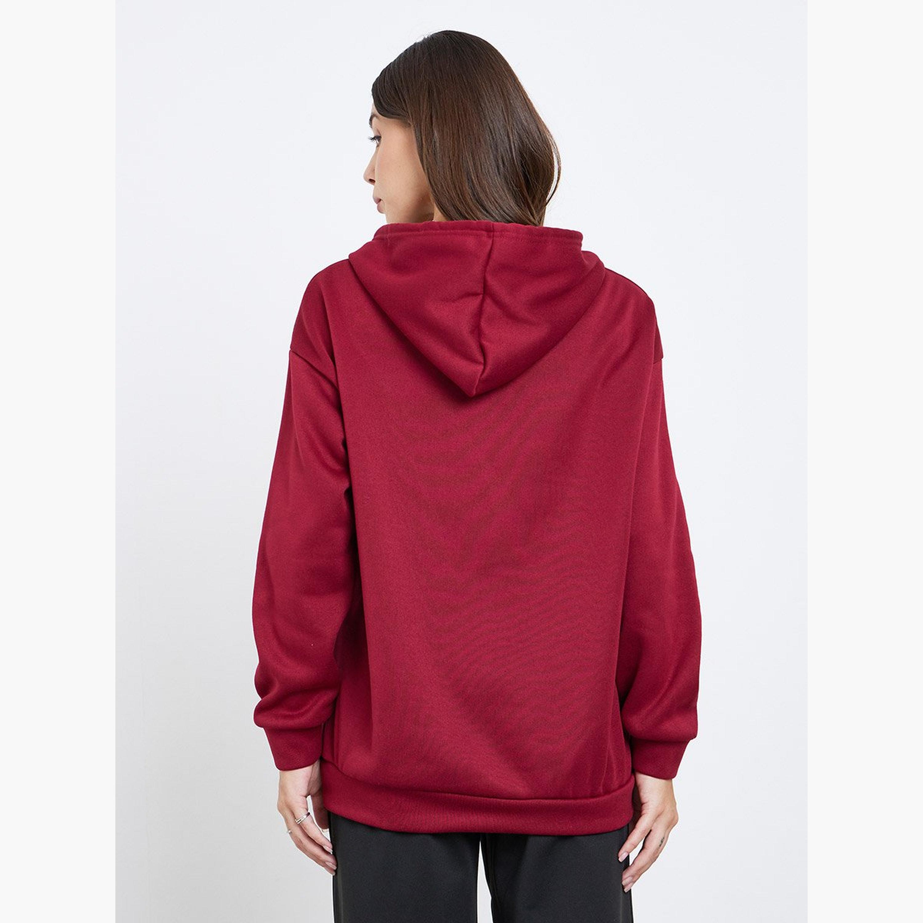تيك تو - هودي مقاس كبير بطبعة شعار باللون العنابي-women-clothing-hoodiesandsweatshirts-hoodies-image-5