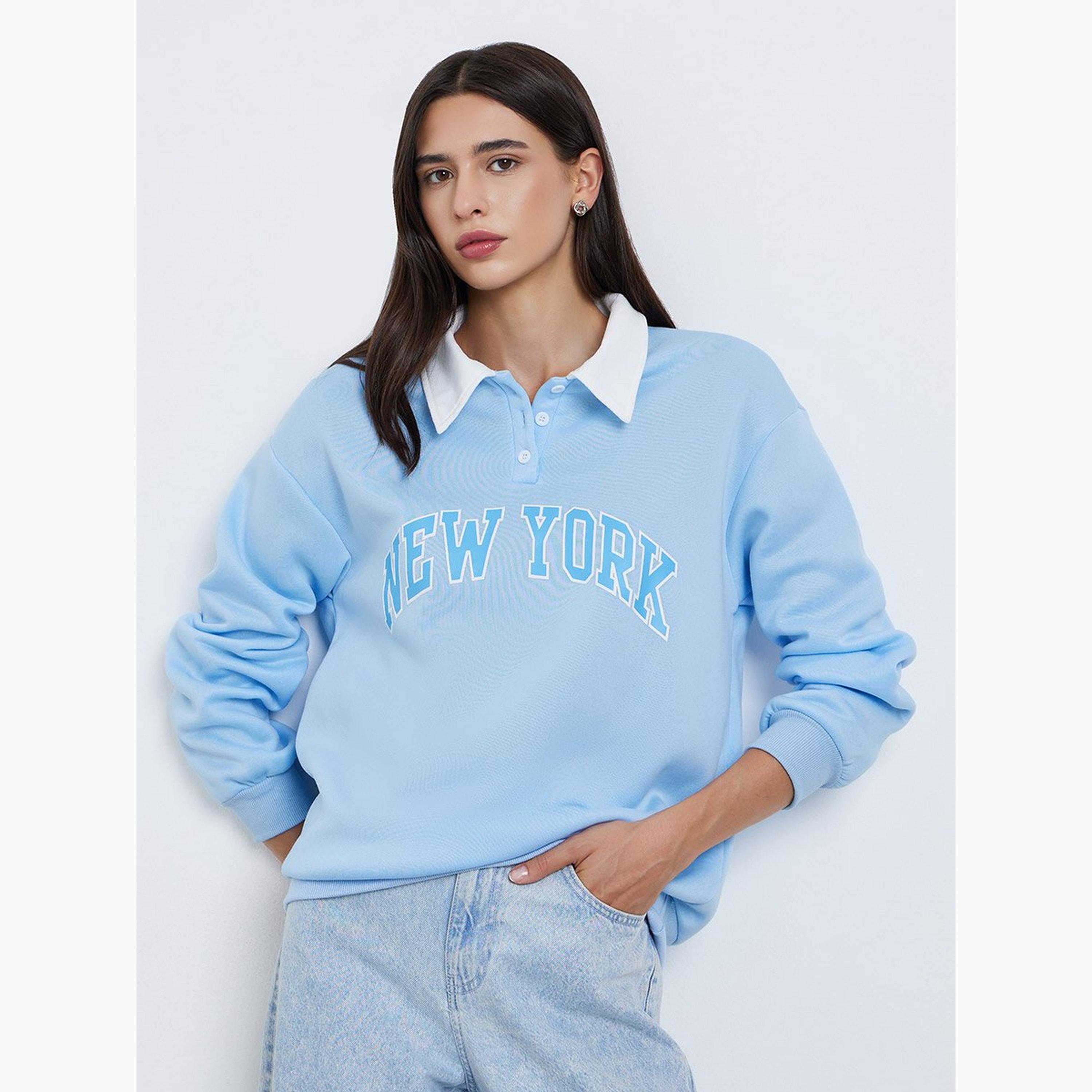 Take Two New York Print Collared Long Sleeves Women's Sweatshirt-women-clothing-hoodiesandsweatshirts-sweatshirts-image-1