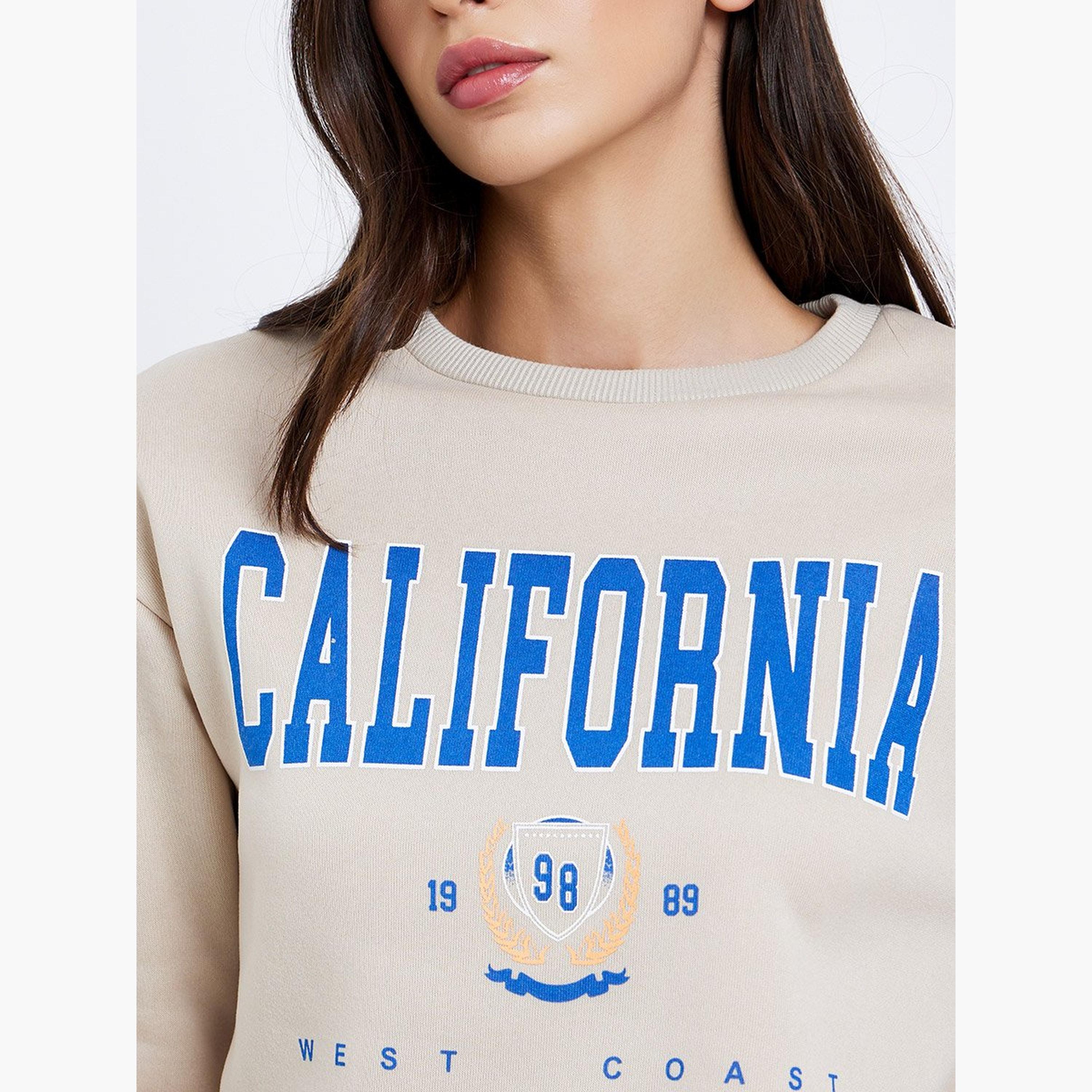 تيك تو - سويت شيرت قصّة مريحة بطبعة كاليفورنيا باللون البيج-women-clothing-hoodiesandsweatshirts-sweatshirts-image-4