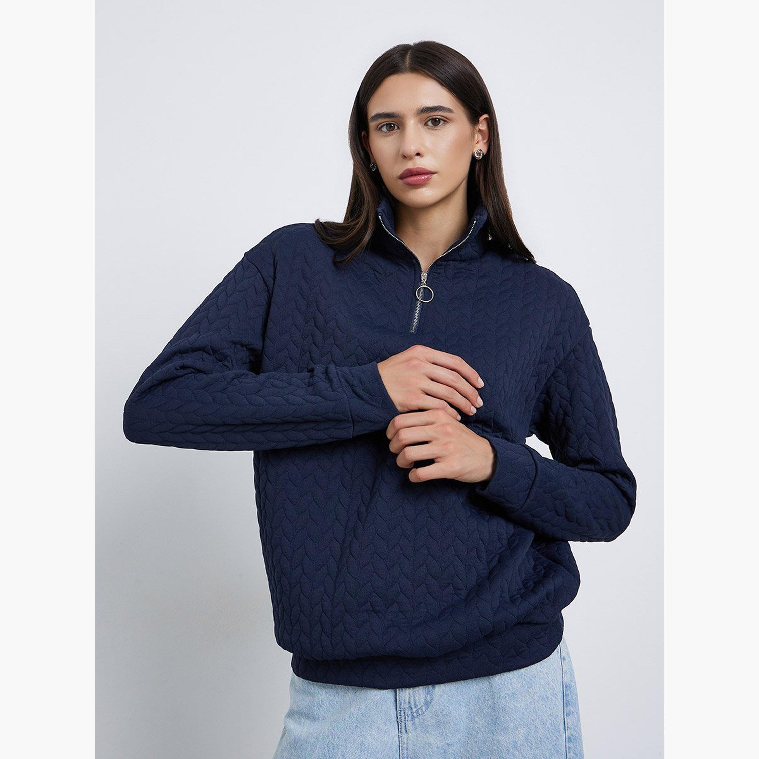تيك تو - سويت شيرت أزرق داكن بمظهر مبطن-women-winterwear-hoodiesandsweatshirts-sweatshirts-image-1