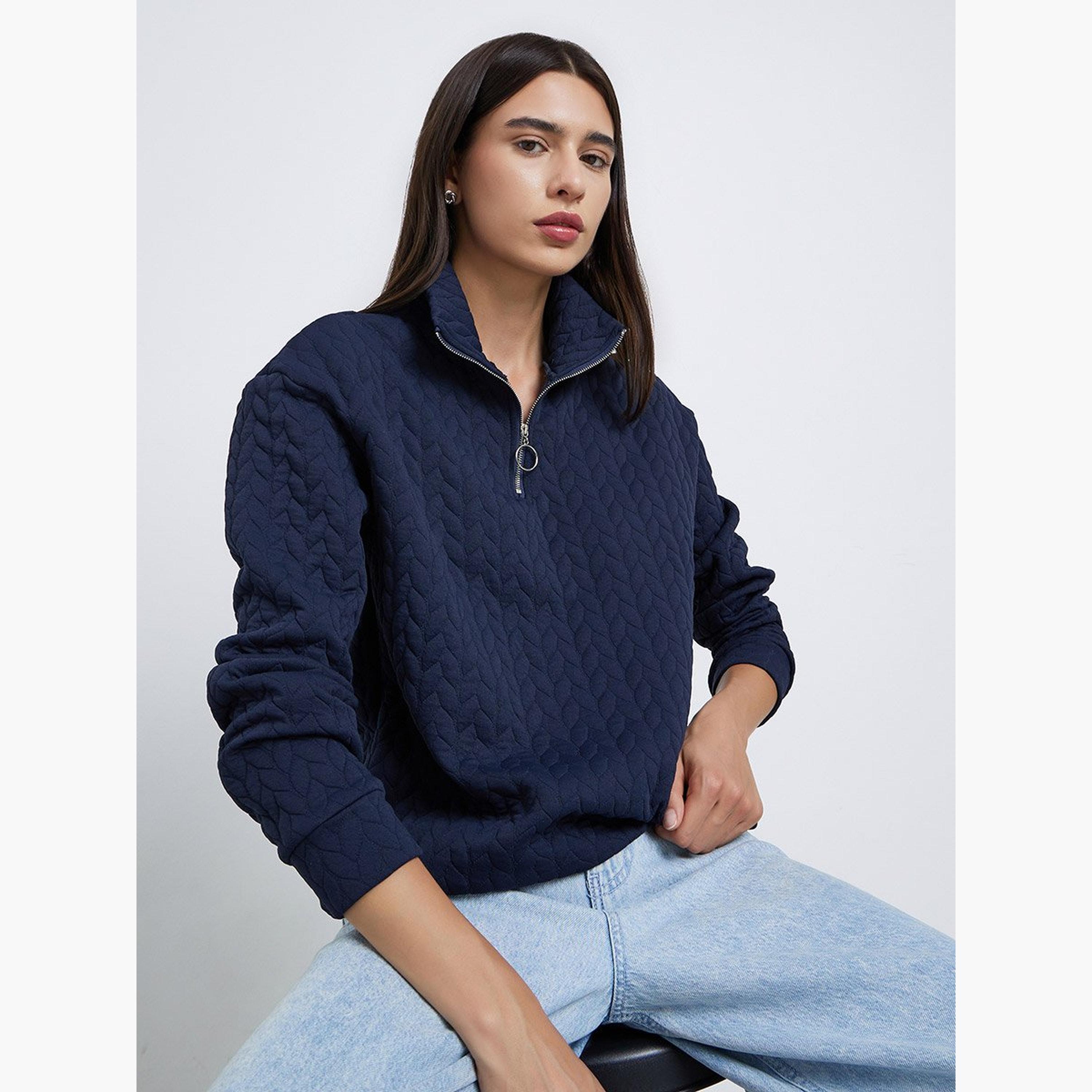 تيك تو - سويت شيرت أزرق داكن بمظهر مبطن-women-winterwear-hoodiesandsweatshirts-sweatshirts-image-2