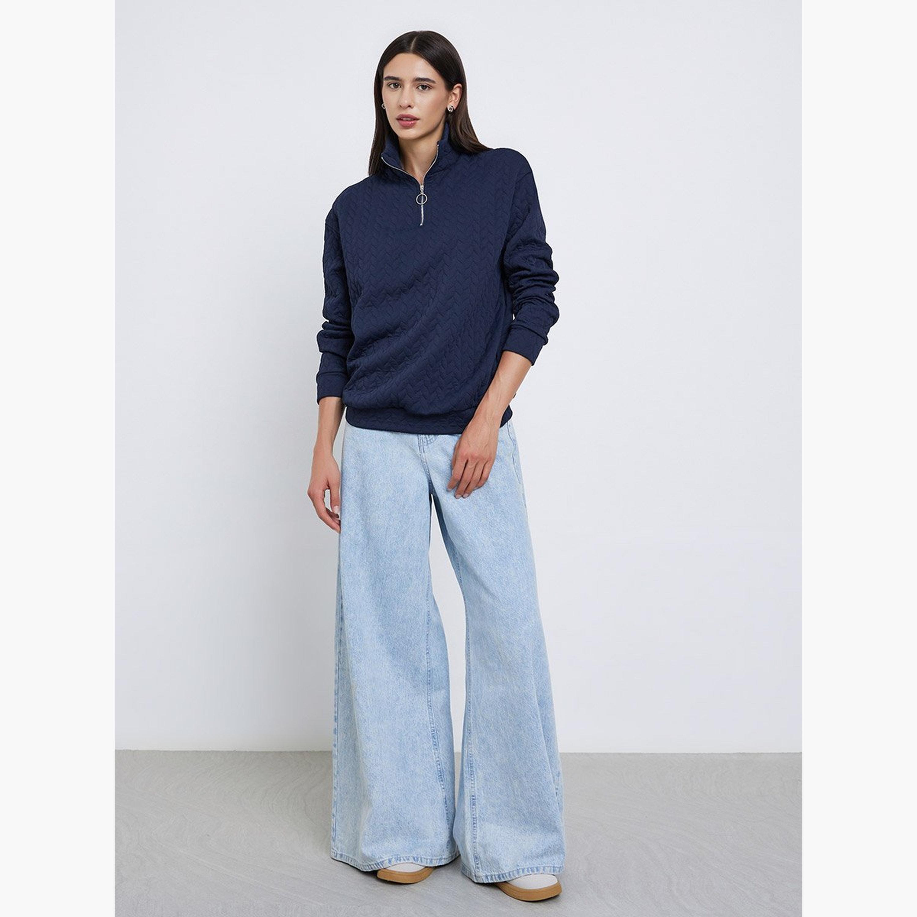 تيك تو - سويت شيرت أزرق داكن بمظهر مبطن-women-winterwear-hoodiesandsweatshirts-sweatshirts-image-3