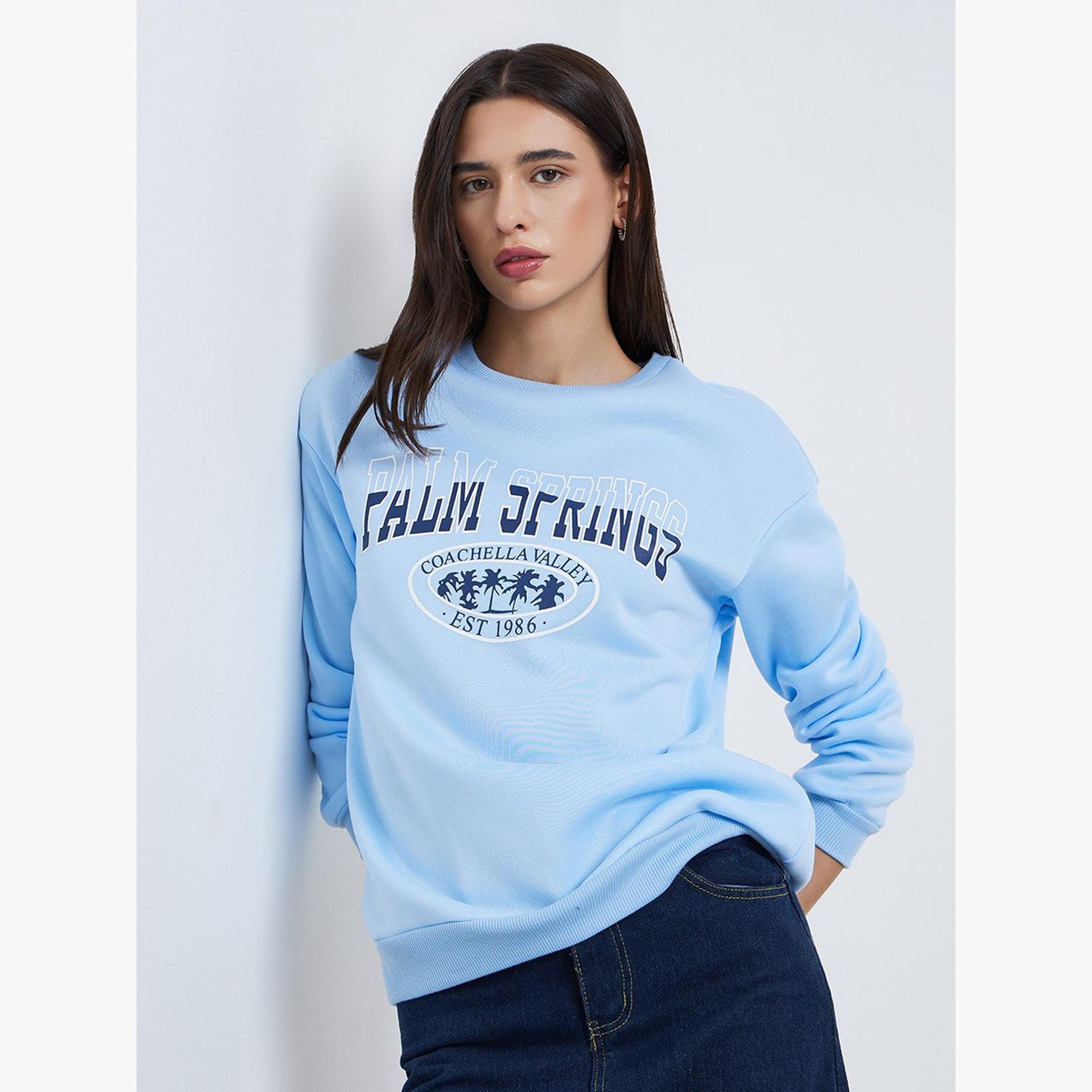 Take Two Palm Springs Printed Round Neck Long Sleeves Women's Sweatshirt-women-clothing-hoodiesandsweatshirts-sweatshirts-image-1