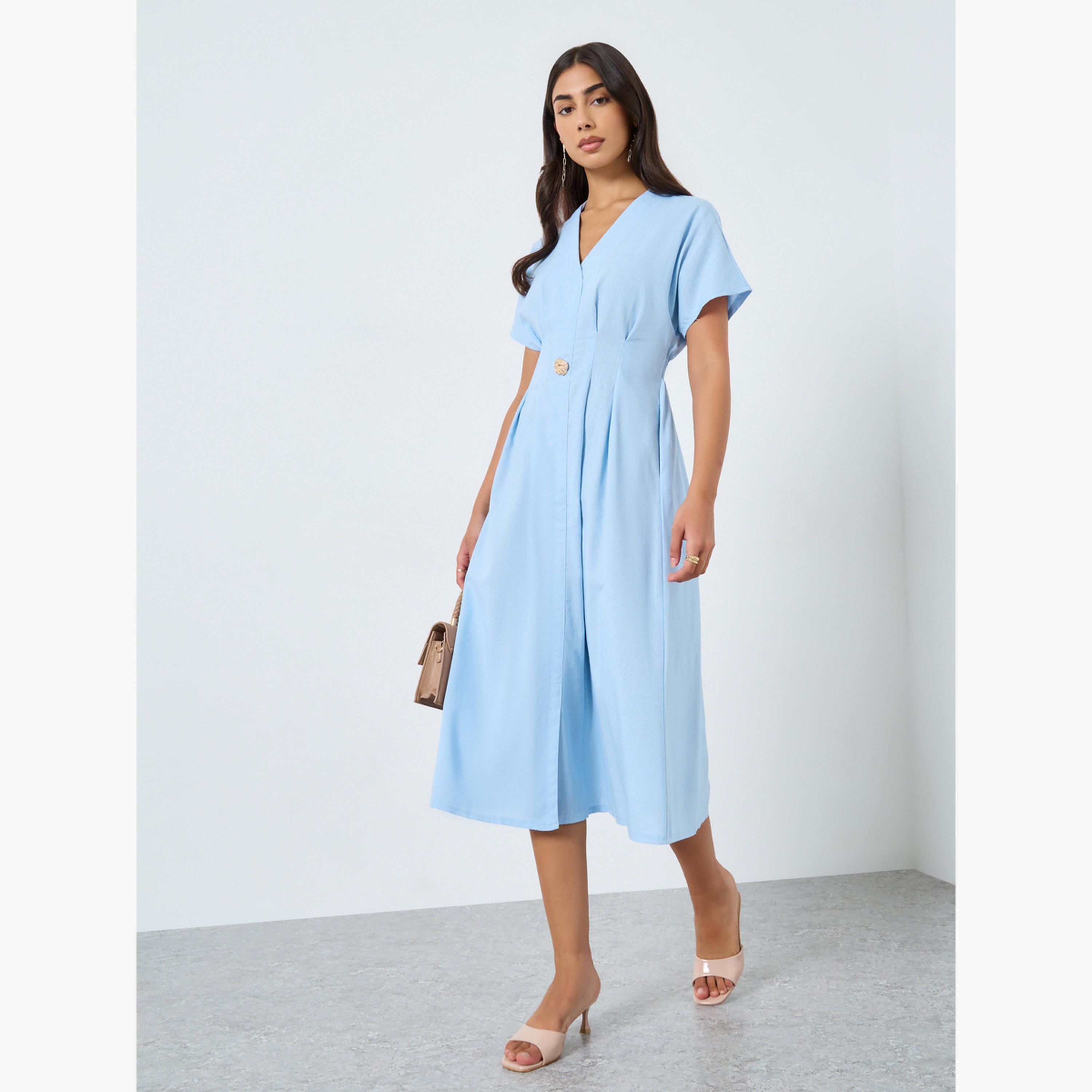 Take Two Blue Fold Pleated Midi Dress-women-clothing-dresses-image-3