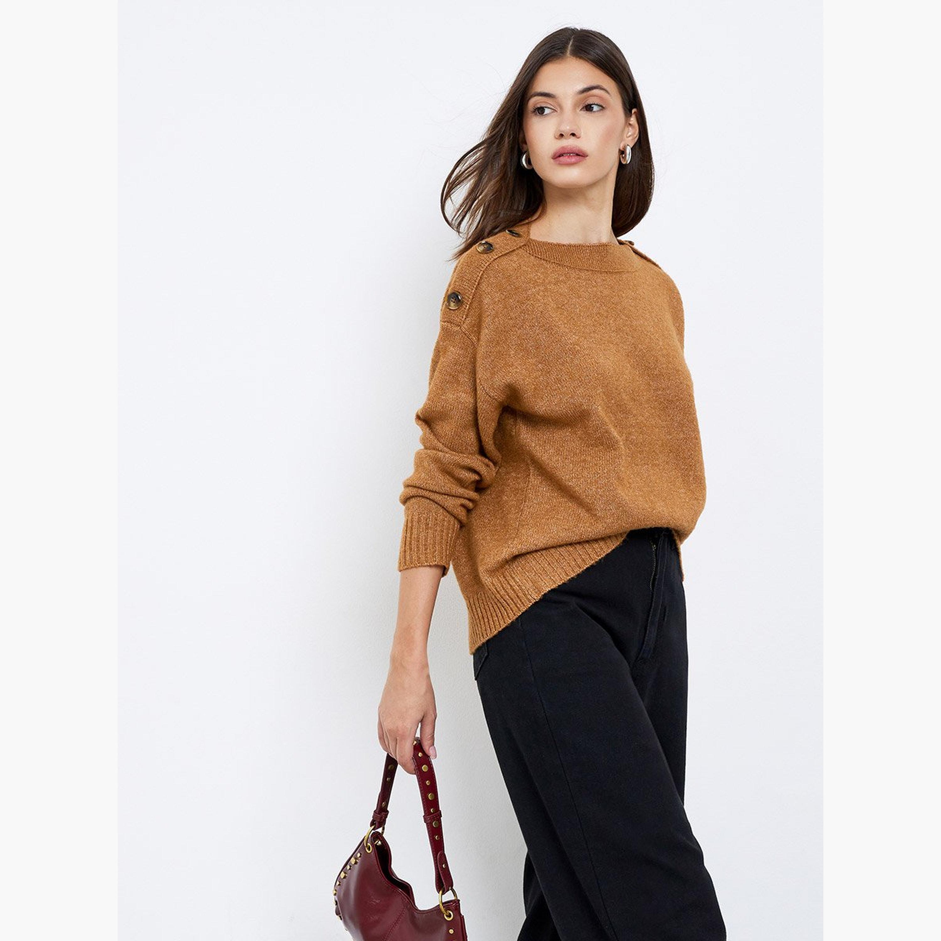 تيك تو - سترة للنساء بنية اللون بتفاصيل أزرار-women-winterwear-cardigansandjumpers-jumpers-image-1