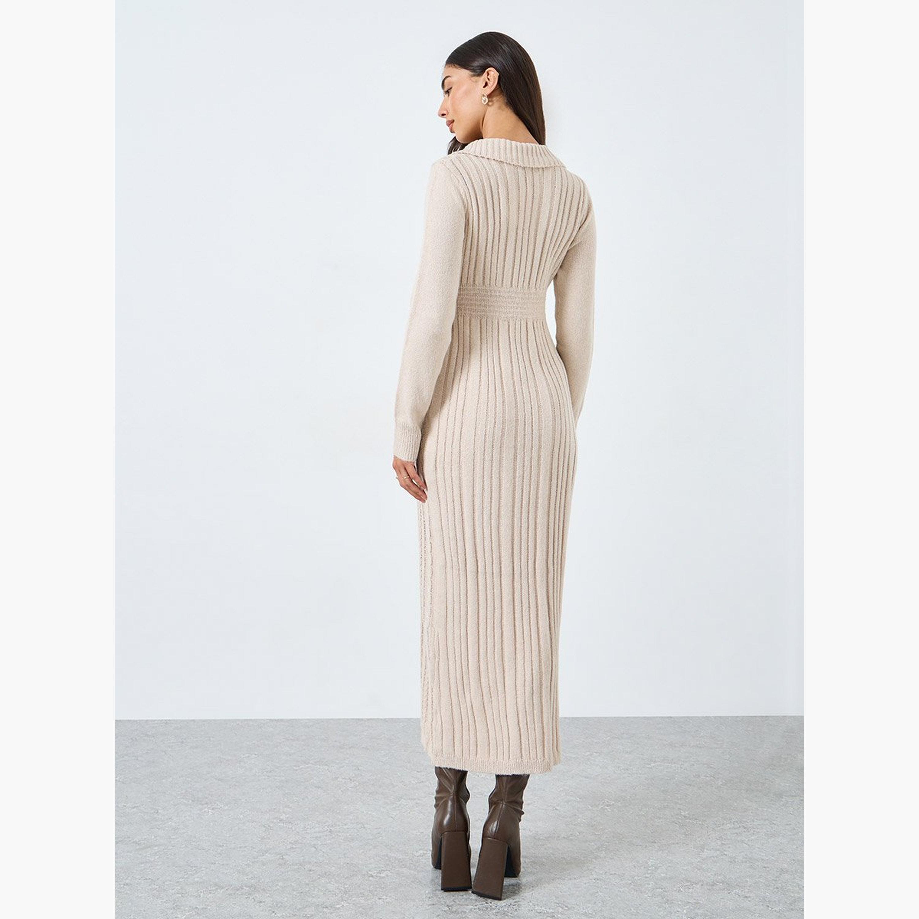 Take Two Beige Cable Knit Bodycon Midi Dress-women-clothing-dresses-image-5