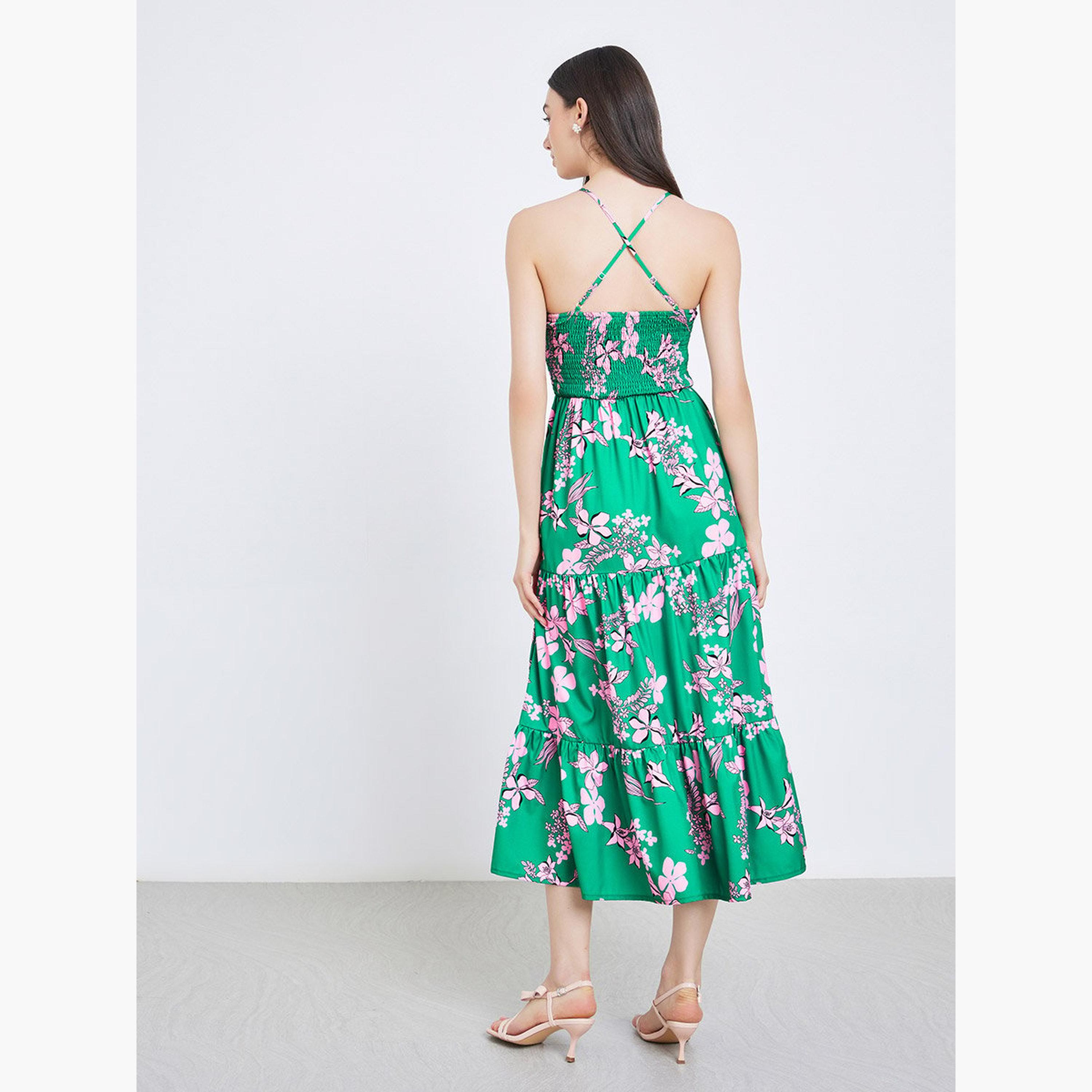 تيك تو - فستان ميدي بطبعة زهور خضراء وحمالات-women-clothing-dresses-image-5