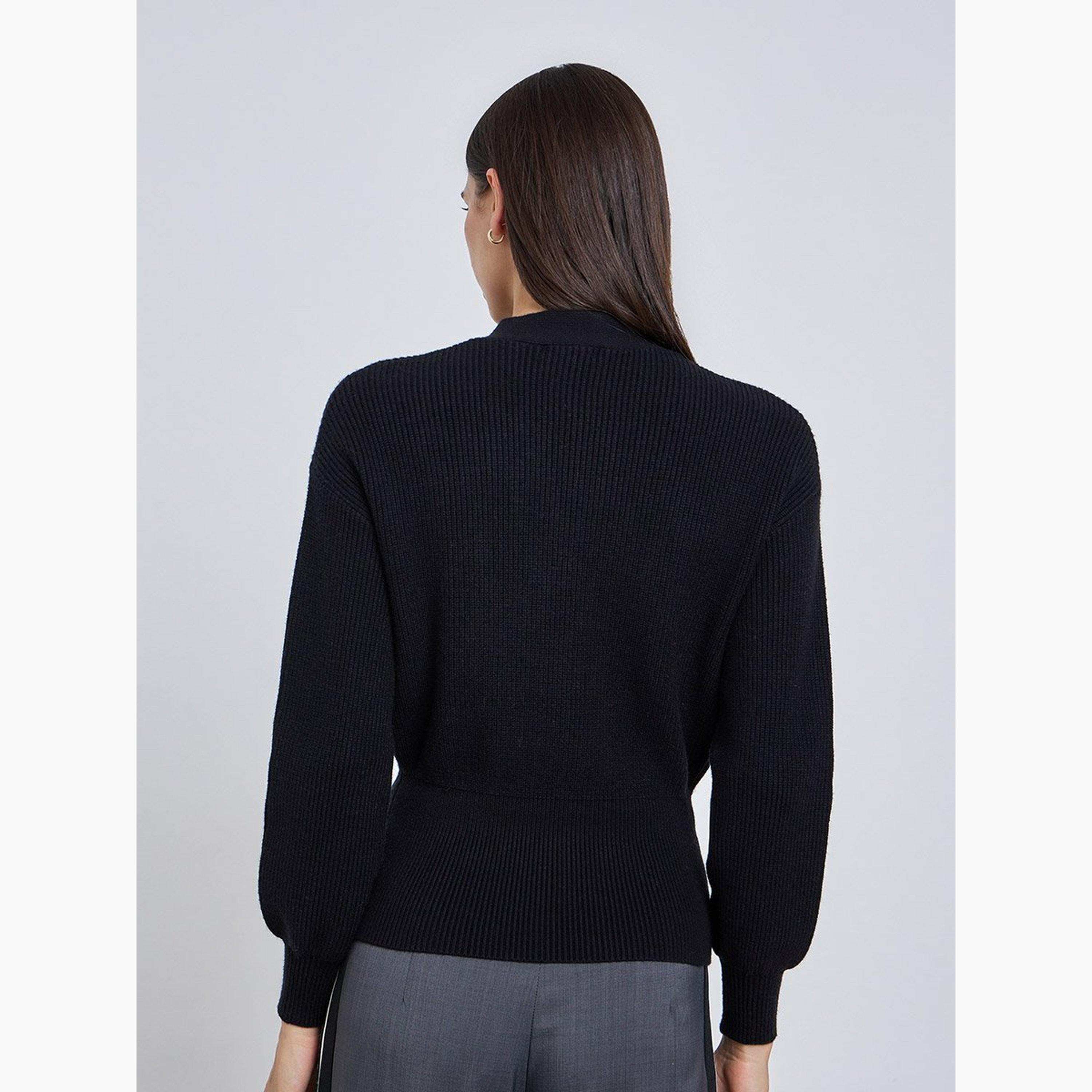 Take Two Black Ribbed Knit Buttoned Sweater-women-winterwear-cardigansandjumpers-jumpers-image-4