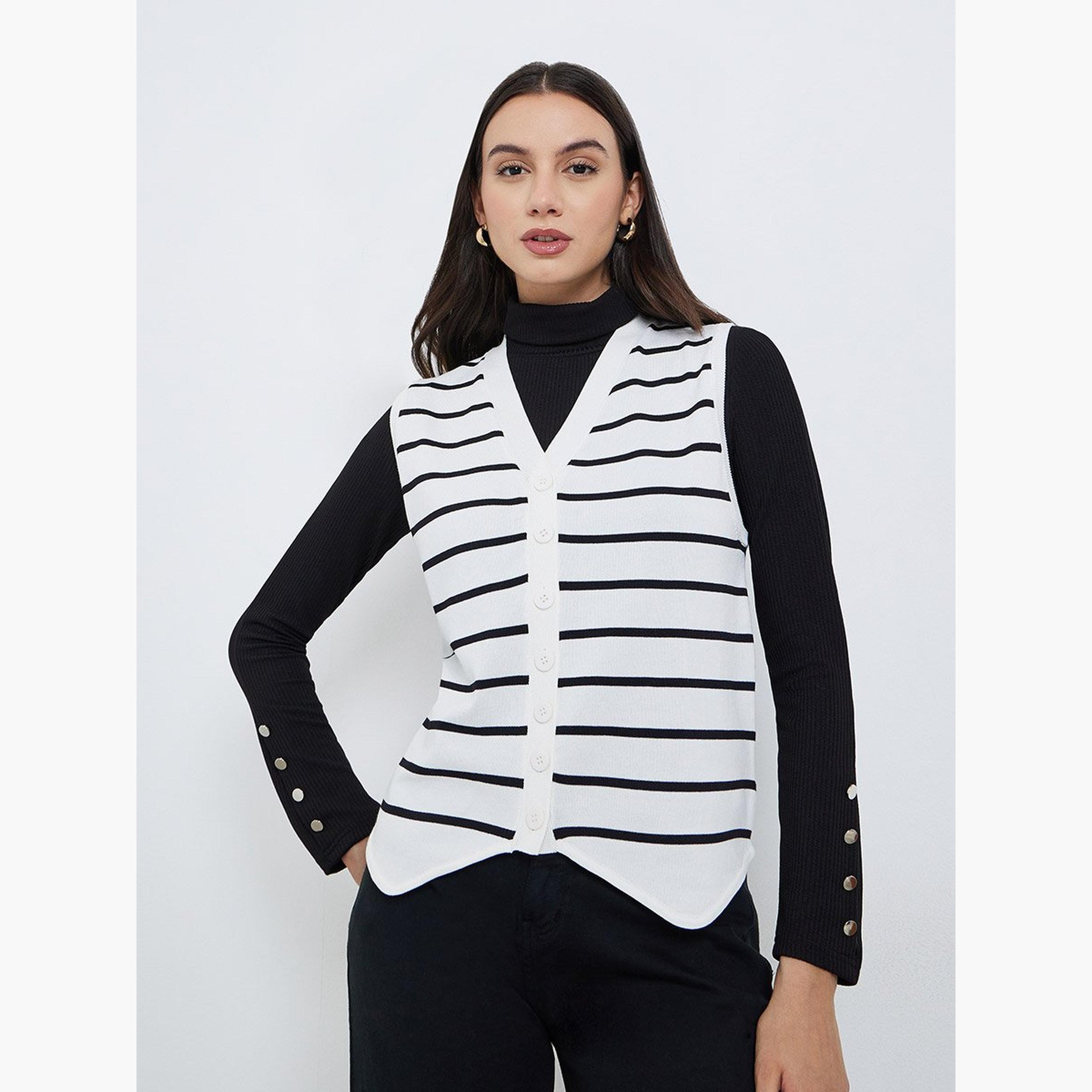 Take Two White Striped Knit Sweater Vest-women-winterwear-cardigansandjumpers-jumpers-image-1