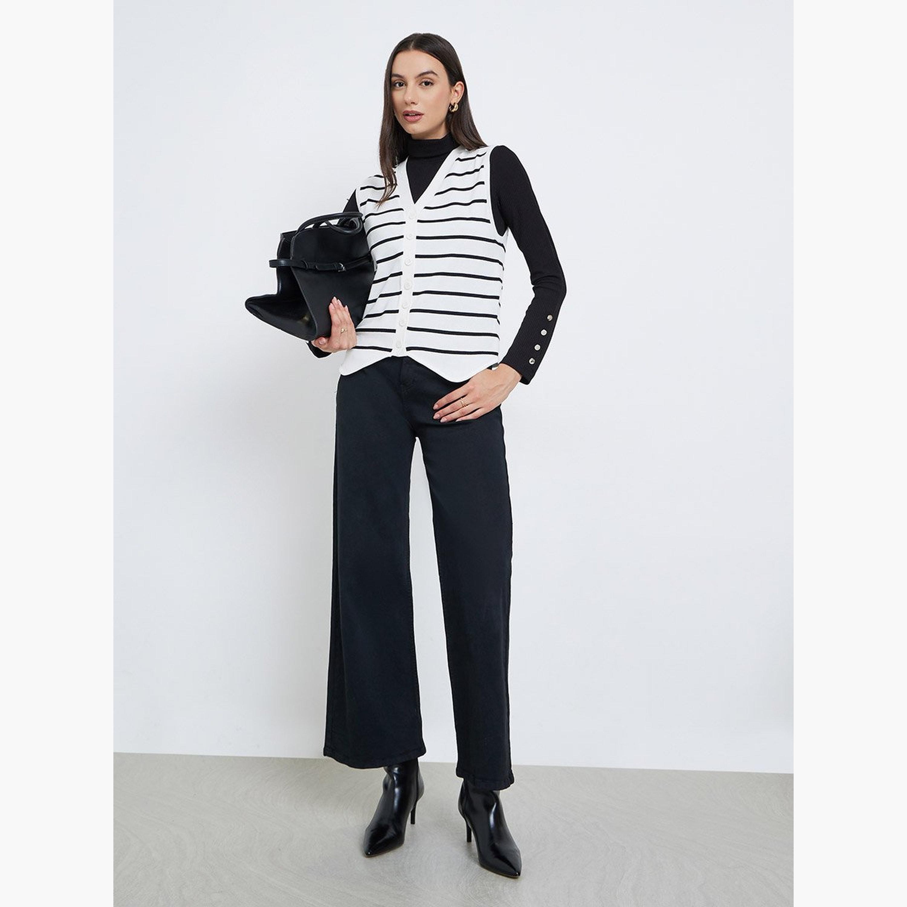 Take Two White Striped Knit Sweater Vest-women-winterwear-cardigansandjumpers-jumpers-image-2