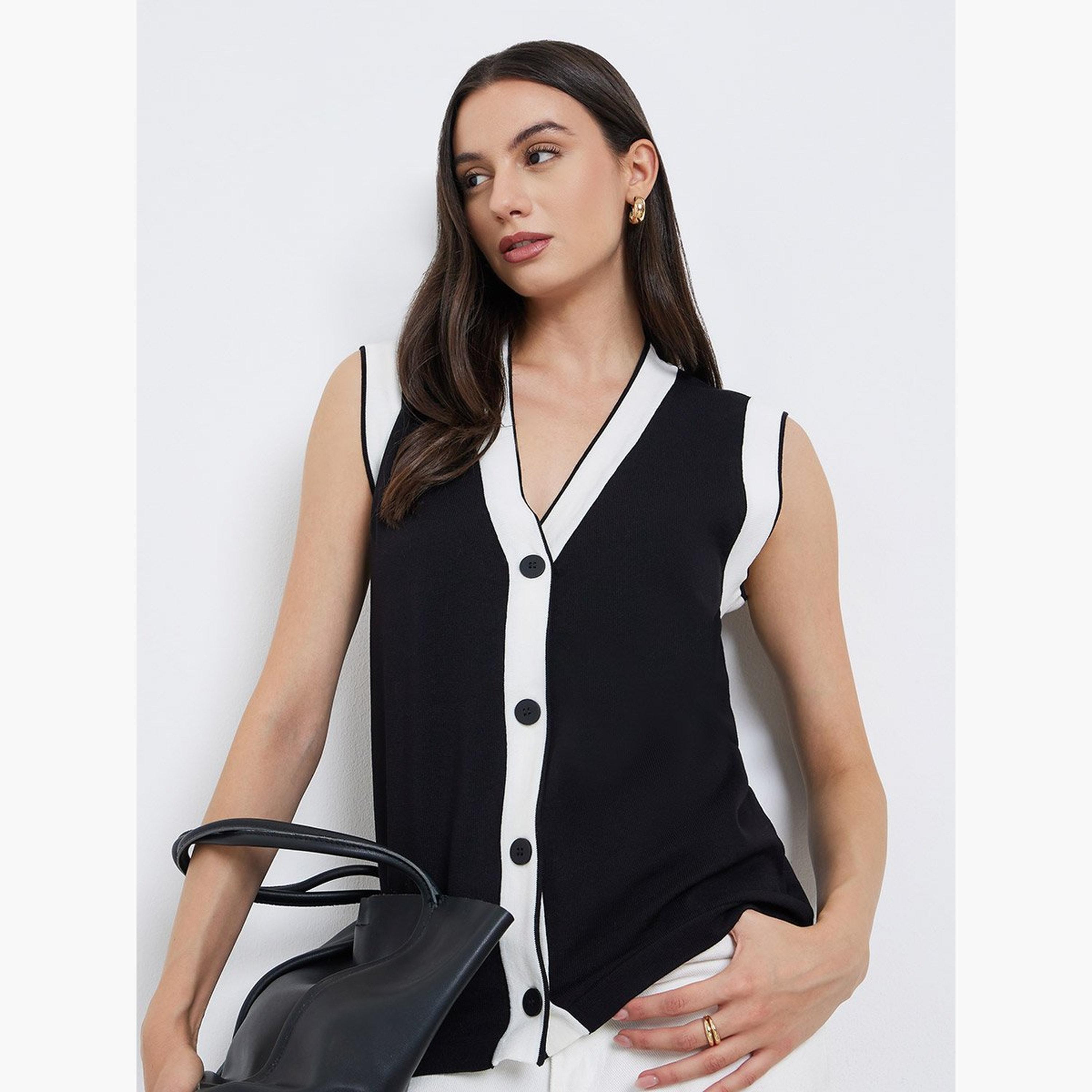 Take Two Black Sleeveless Knit Top with Contrast Trim-women-clothing-cardigansandjumpers-cardigans-image-1