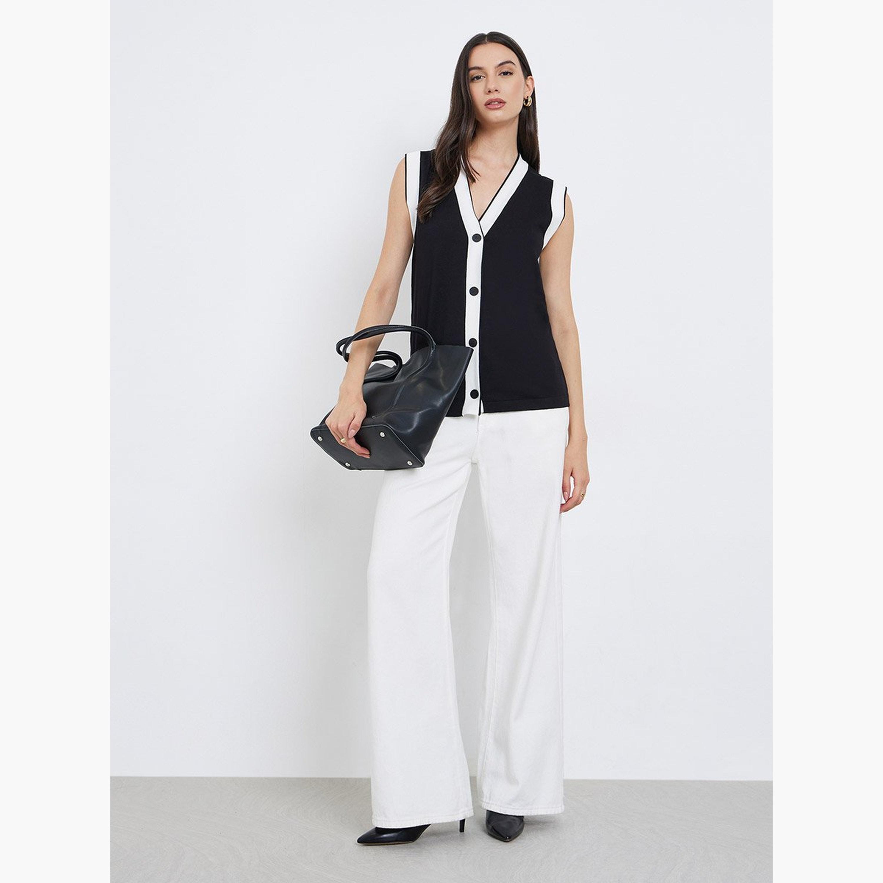 Take Two Black Sleeveless Knit Top with Contrast Trim-women-clothing-cardigansandjumpers-cardigans-image-2