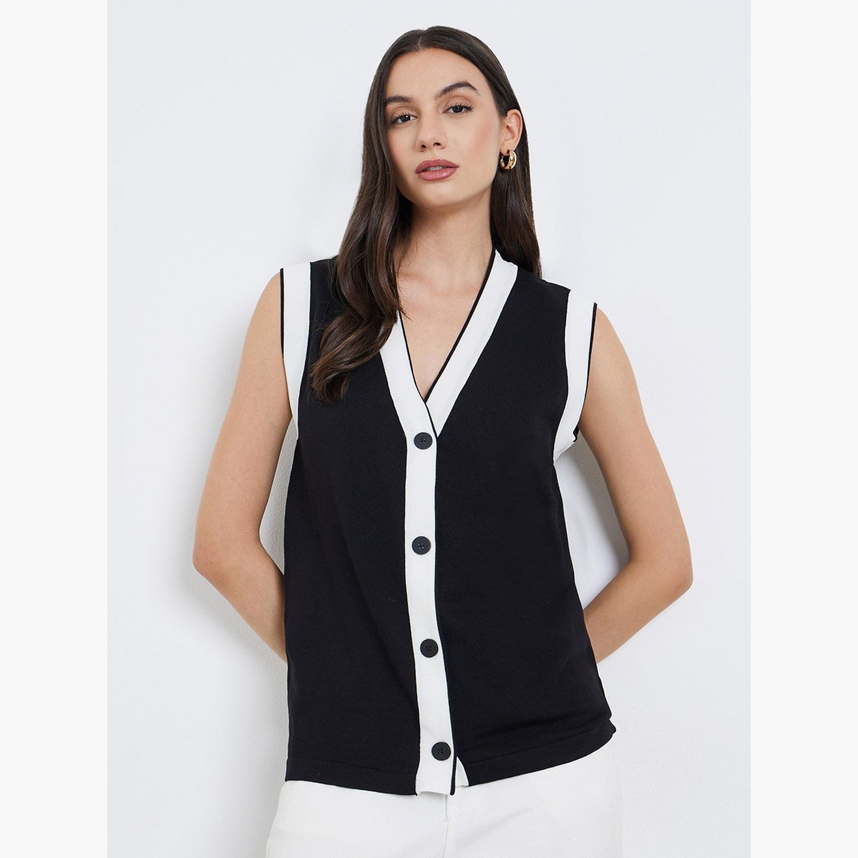 Take Two Black Sleeveless Knit Top with Contrast Trim-women-clothing-cardigansandjumpers-cardigans-image-3