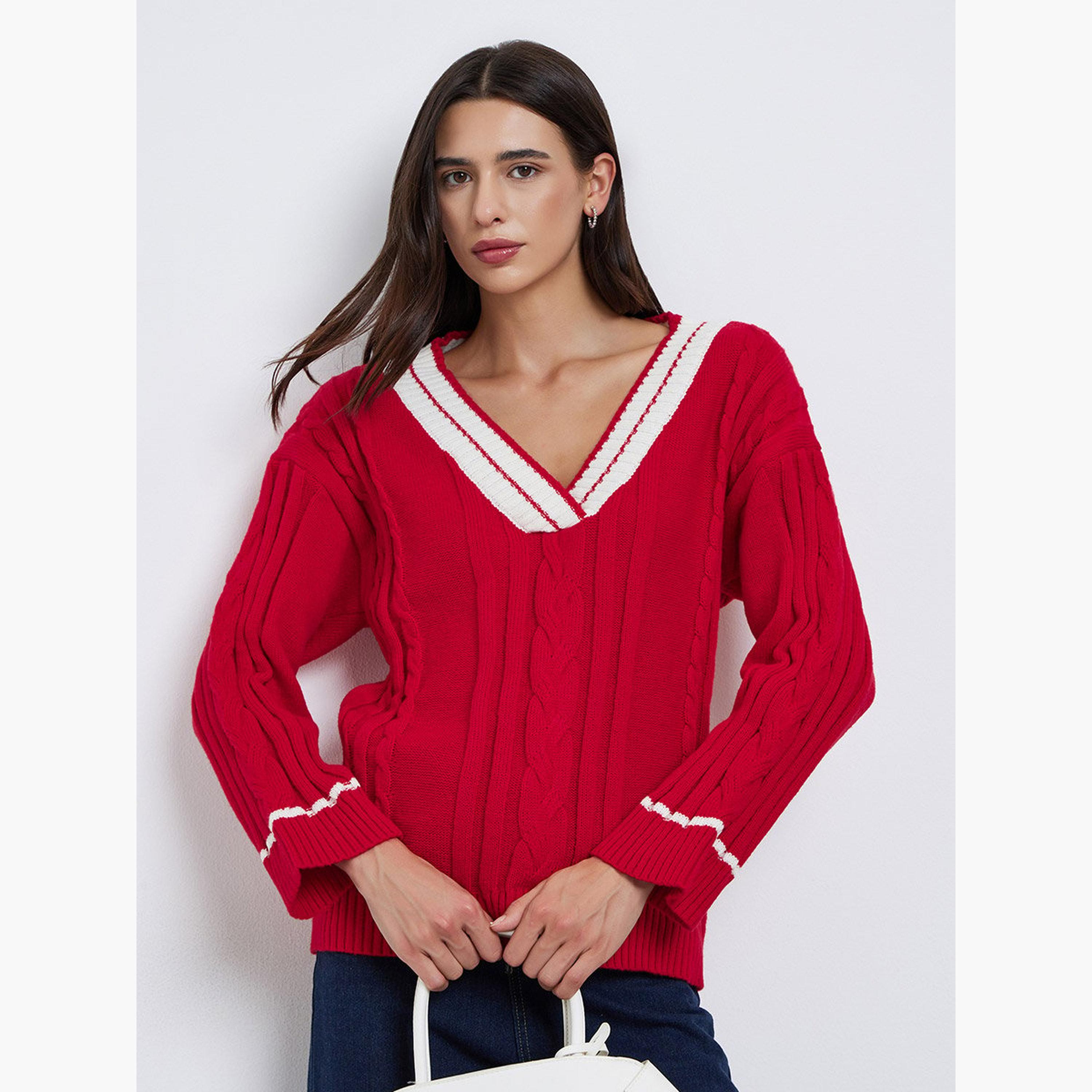 Take Two Red Cable Knit Oversized Sweater-women-winterwear-cardigansandjumpers-jumpers-image-1