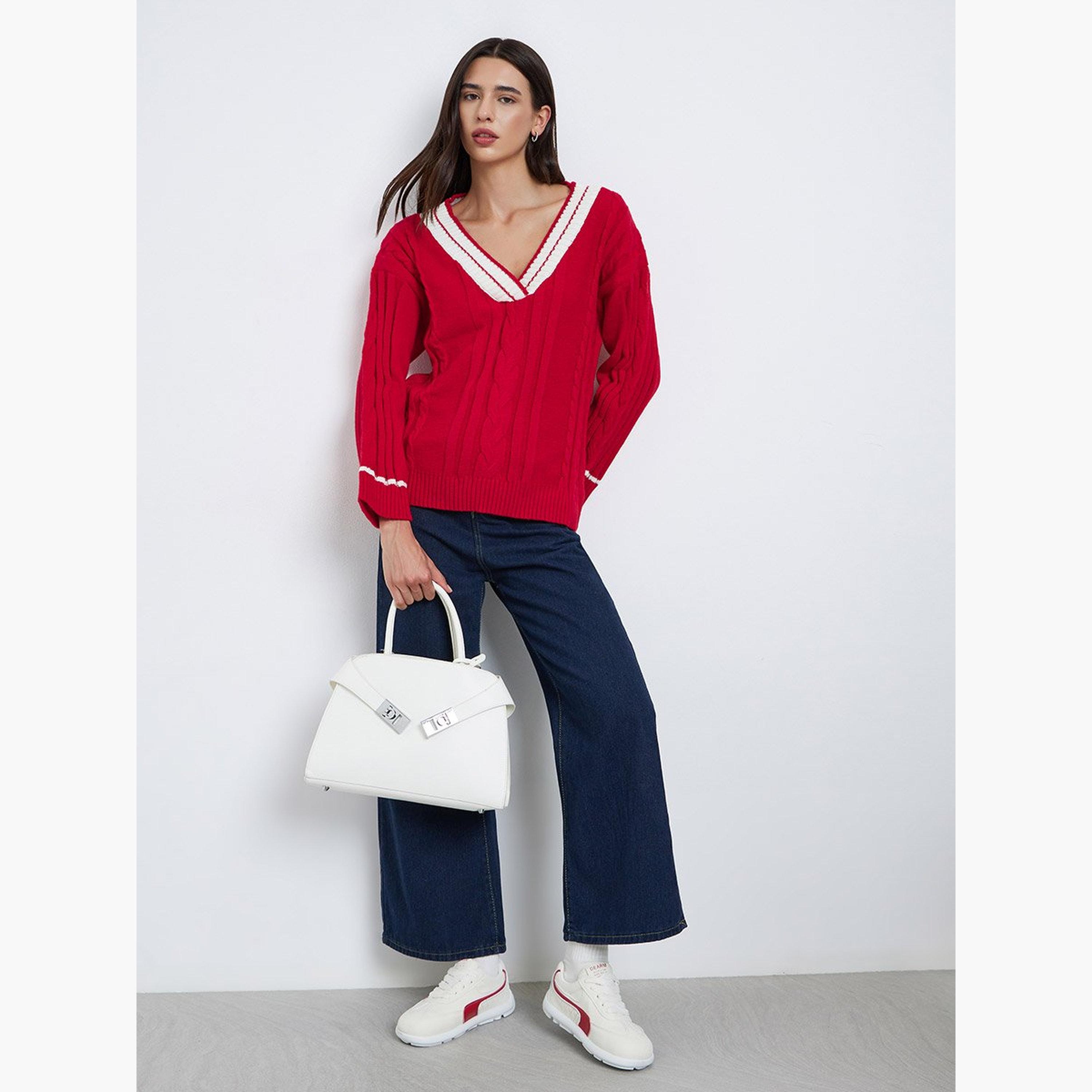 Take Two Red Cable Knit Oversized Sweater-women-winterwear-cardigansandjumpers-jumpers-image-2