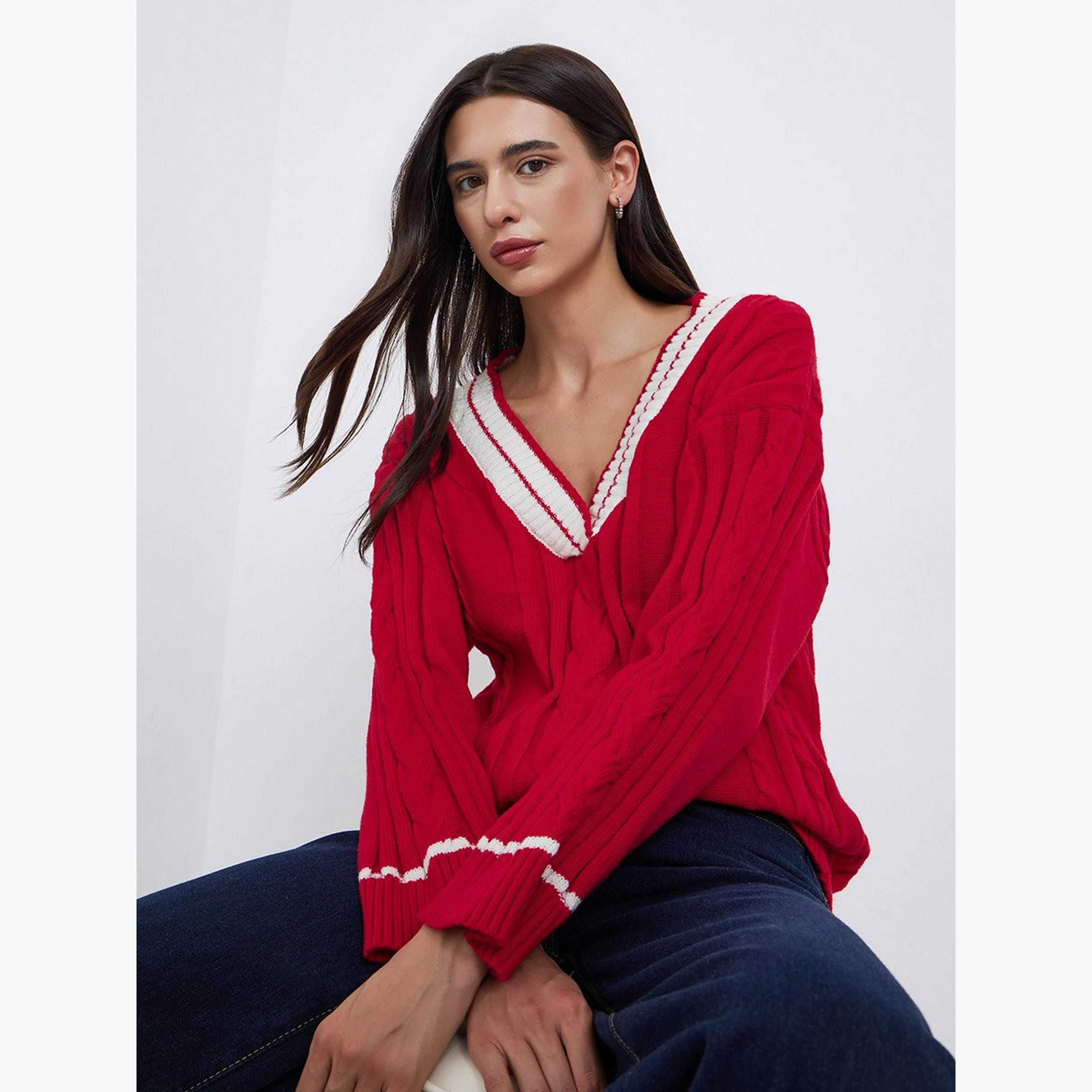 Take Two Red Cable Knit Oversized Sweater-women-winterwear-cardigansandjumpers-jumpers-image-3