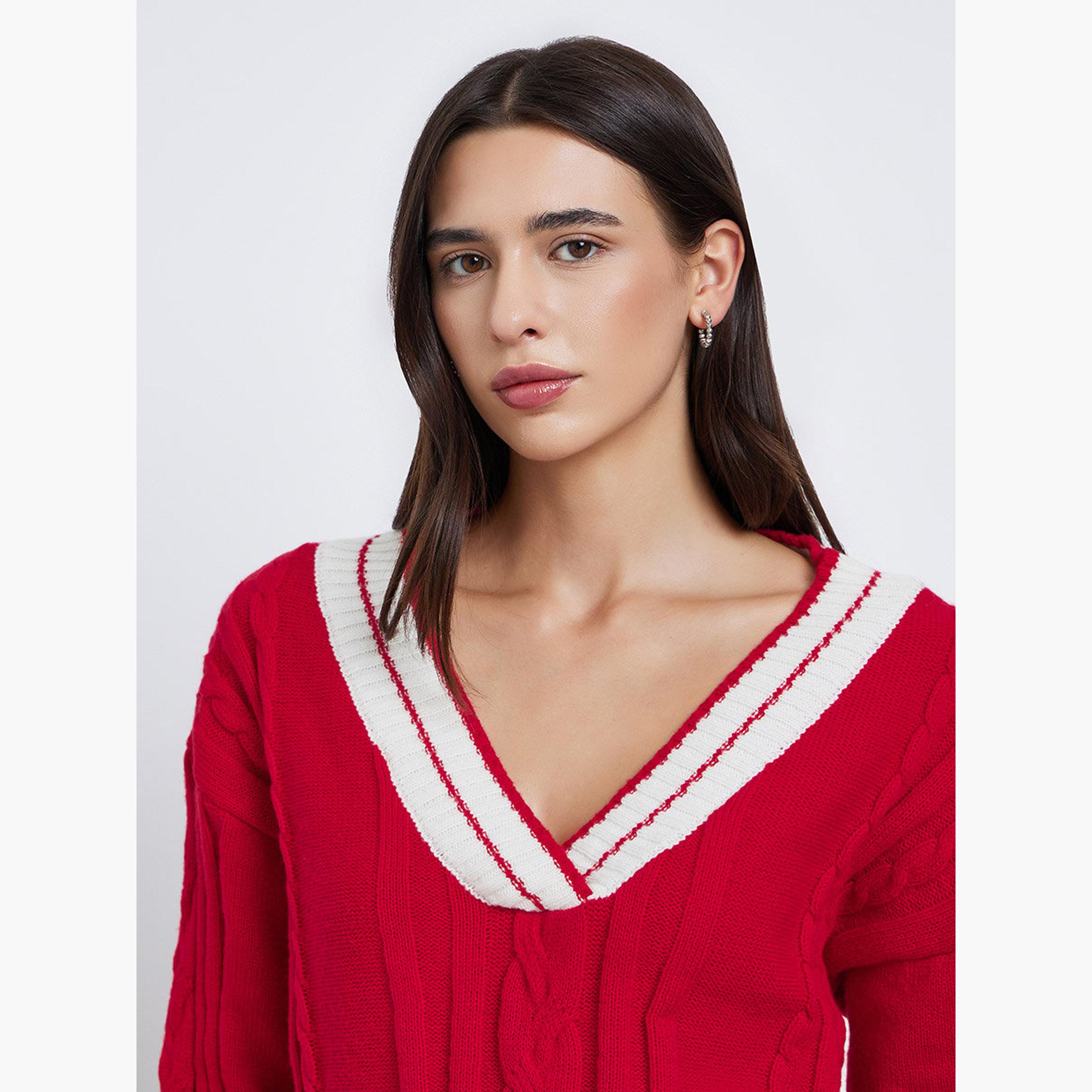 Take Two Red Cable Knit Oversized Sweater-women-winterwear-cardigansandjumpers-jumpers-image-4