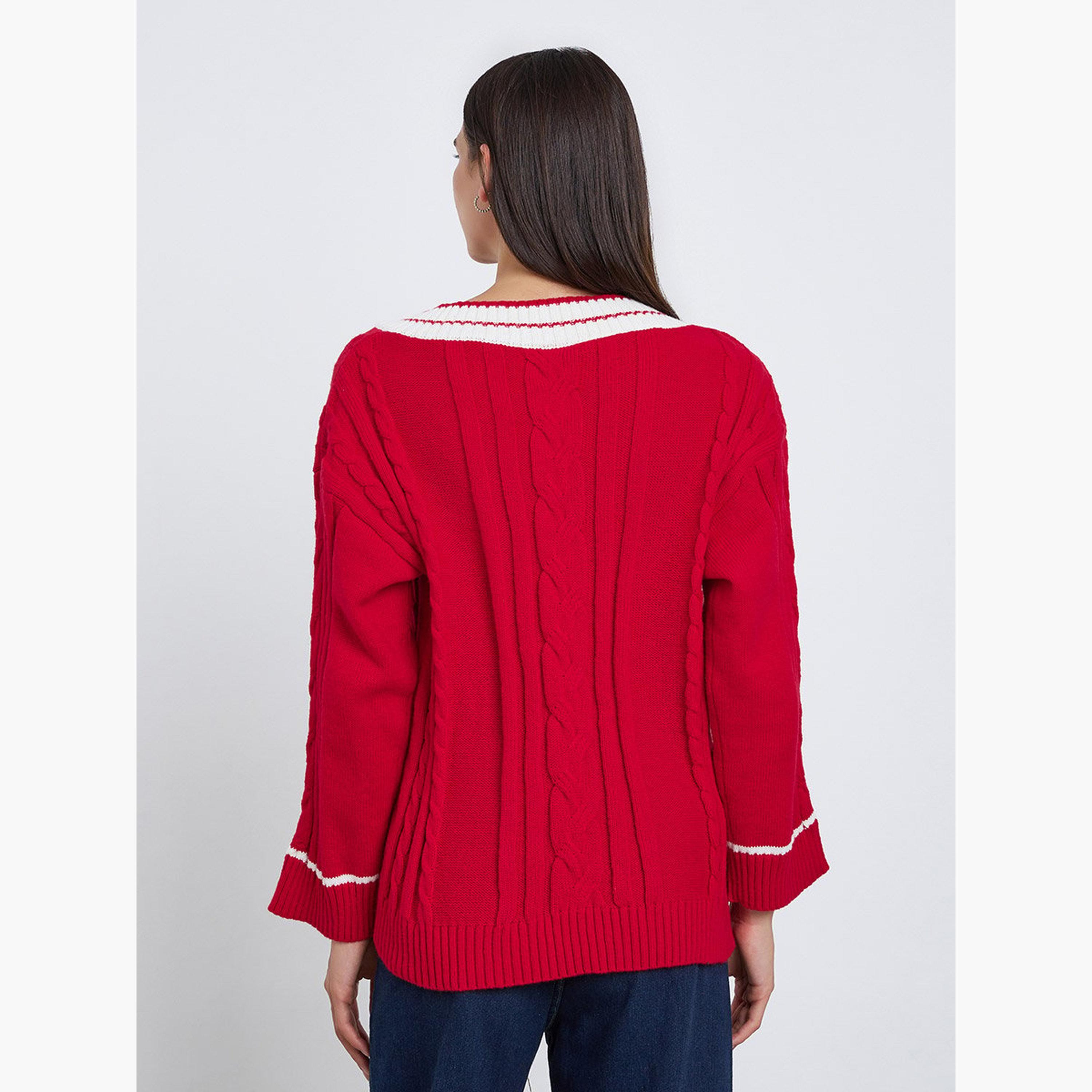 Take Two Red Cable Knit Oversized Sweater-women-winterwear-cardigansandjumpers-jumpers-image-5