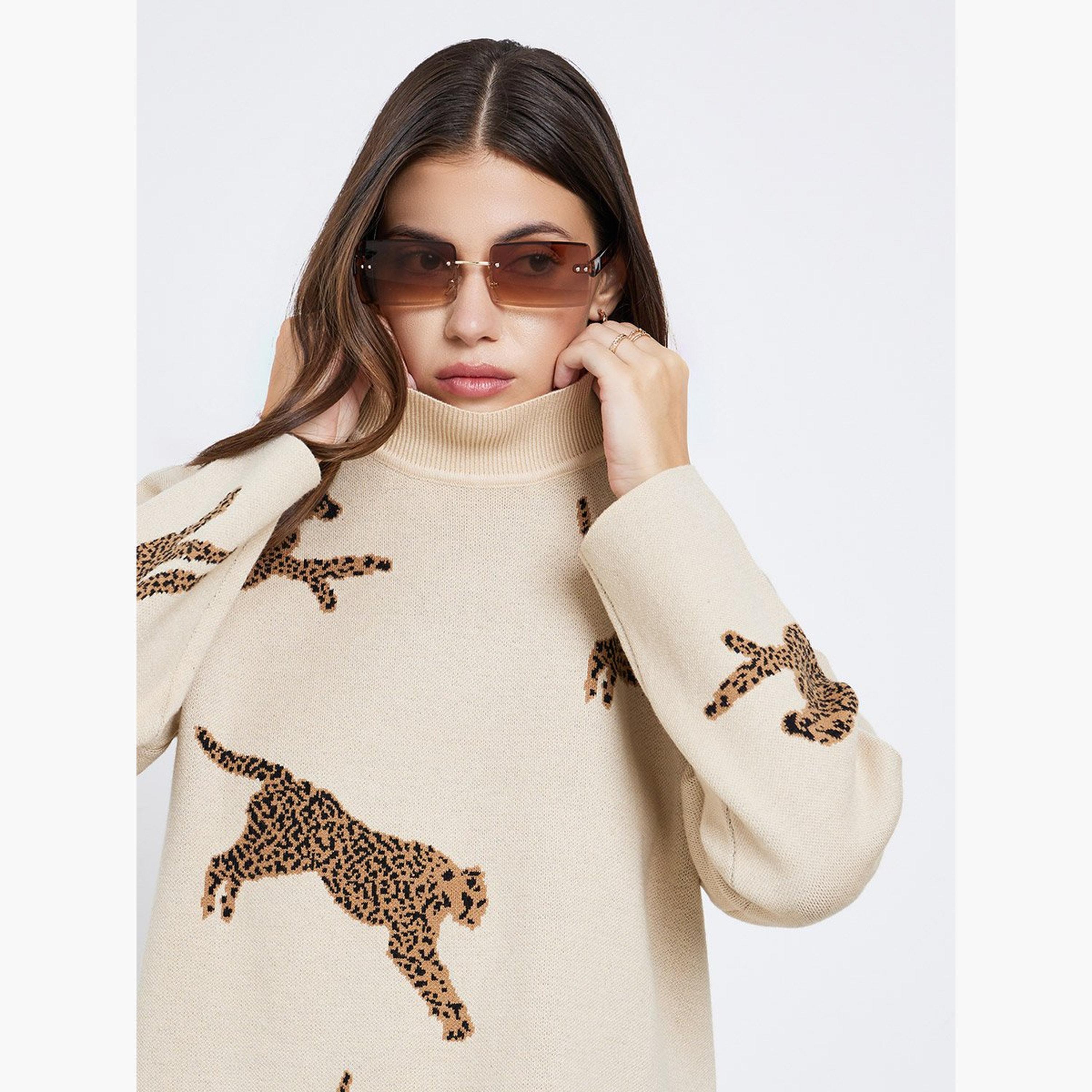 Take Two Beige Leopard Print Oversized Sweater-women-winterwear-cardigansandjumpers-jumpers-image-3