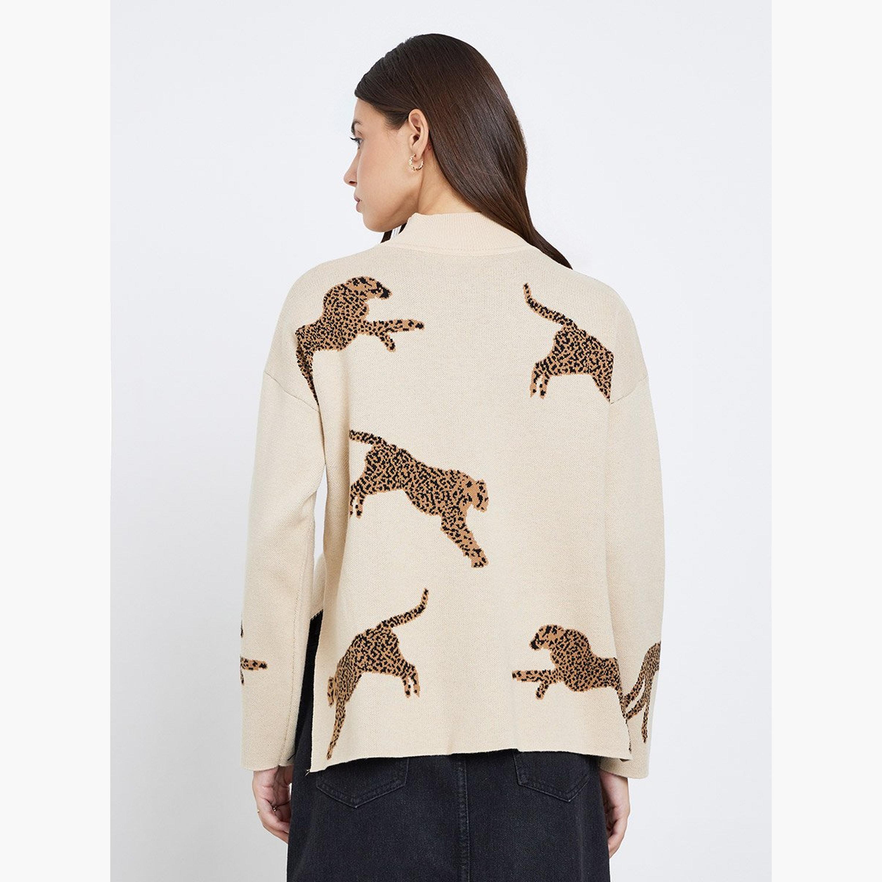 Take Two Beige Leopard Print Oversized Sweater-women-winterwear-cardigansandjumpers-jumpers-image-4