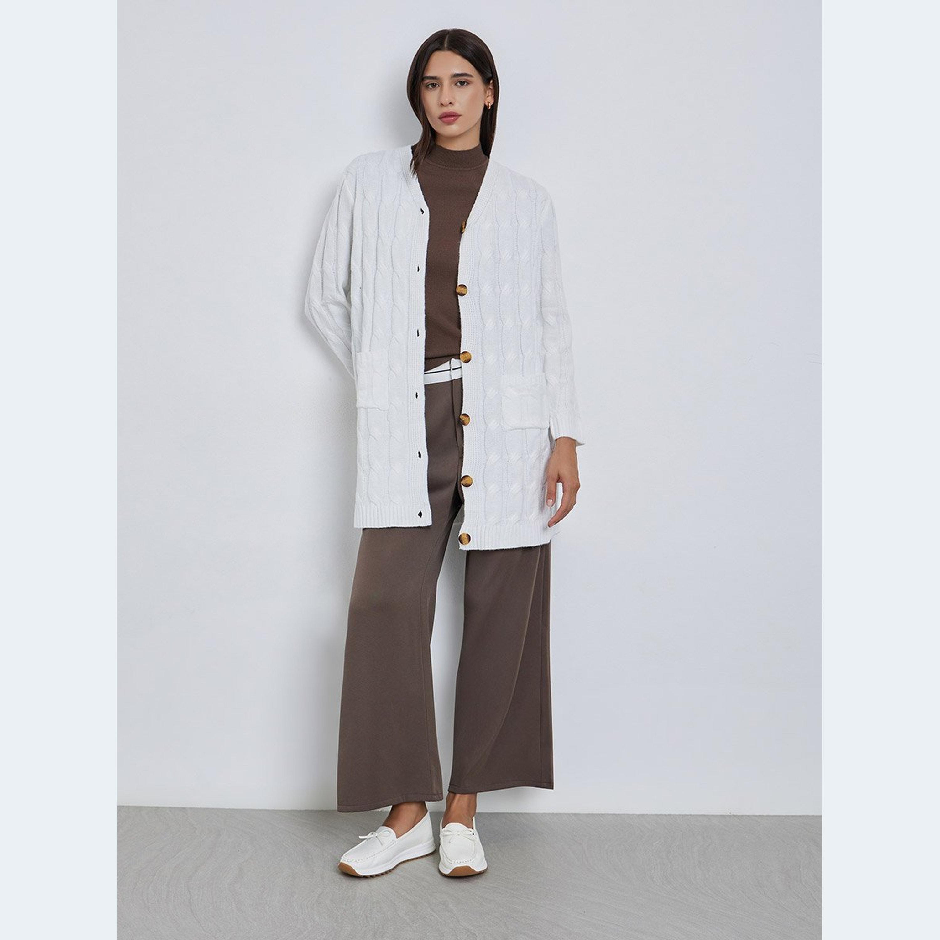 Take Two Beige Textured Midi Cardigan Sweater-women-clothing-coatsandjackets-coats-image-1