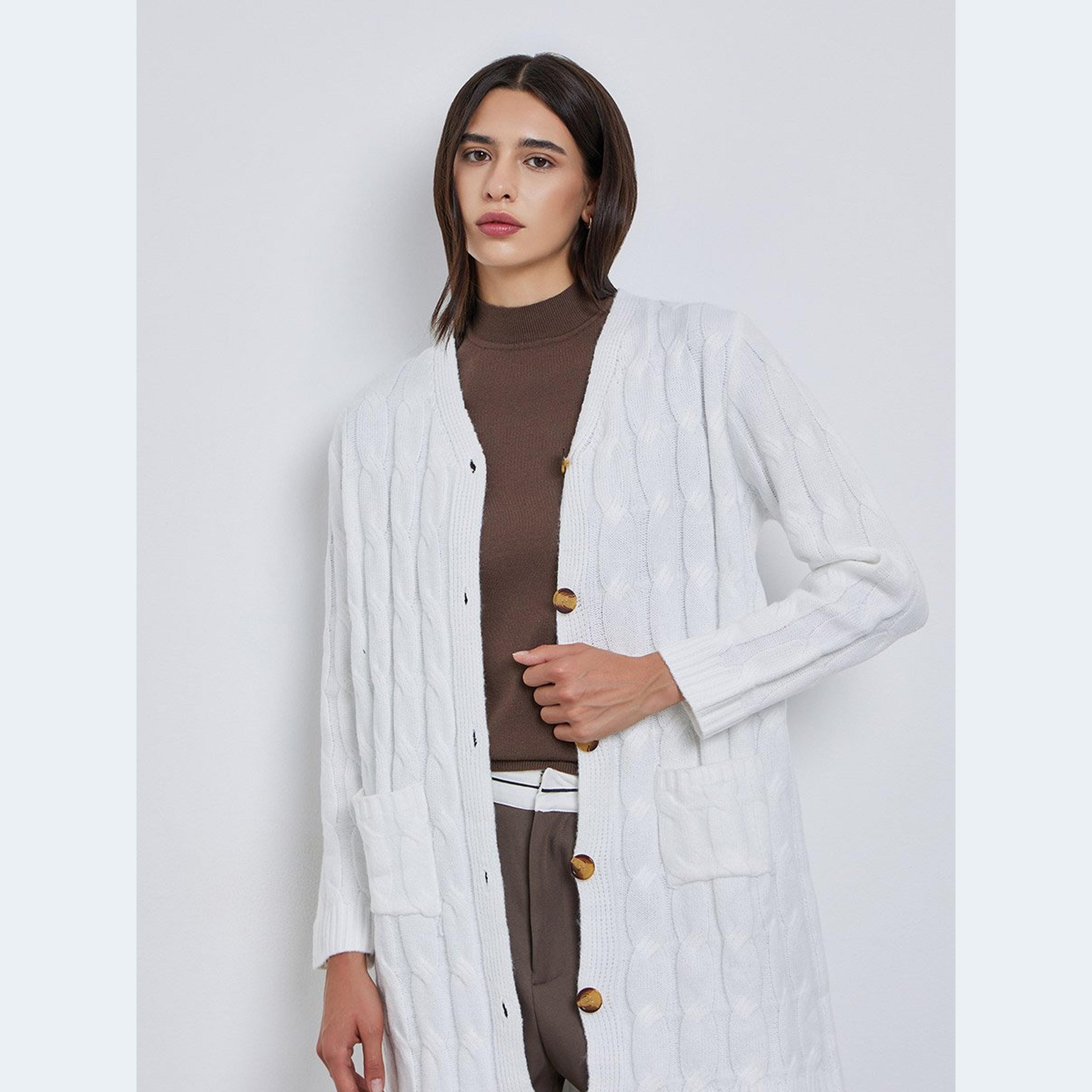 Take Two Beige Textured Midi Cardigan Sweater-women-clothing-coatsandjackets-coats-image-2
