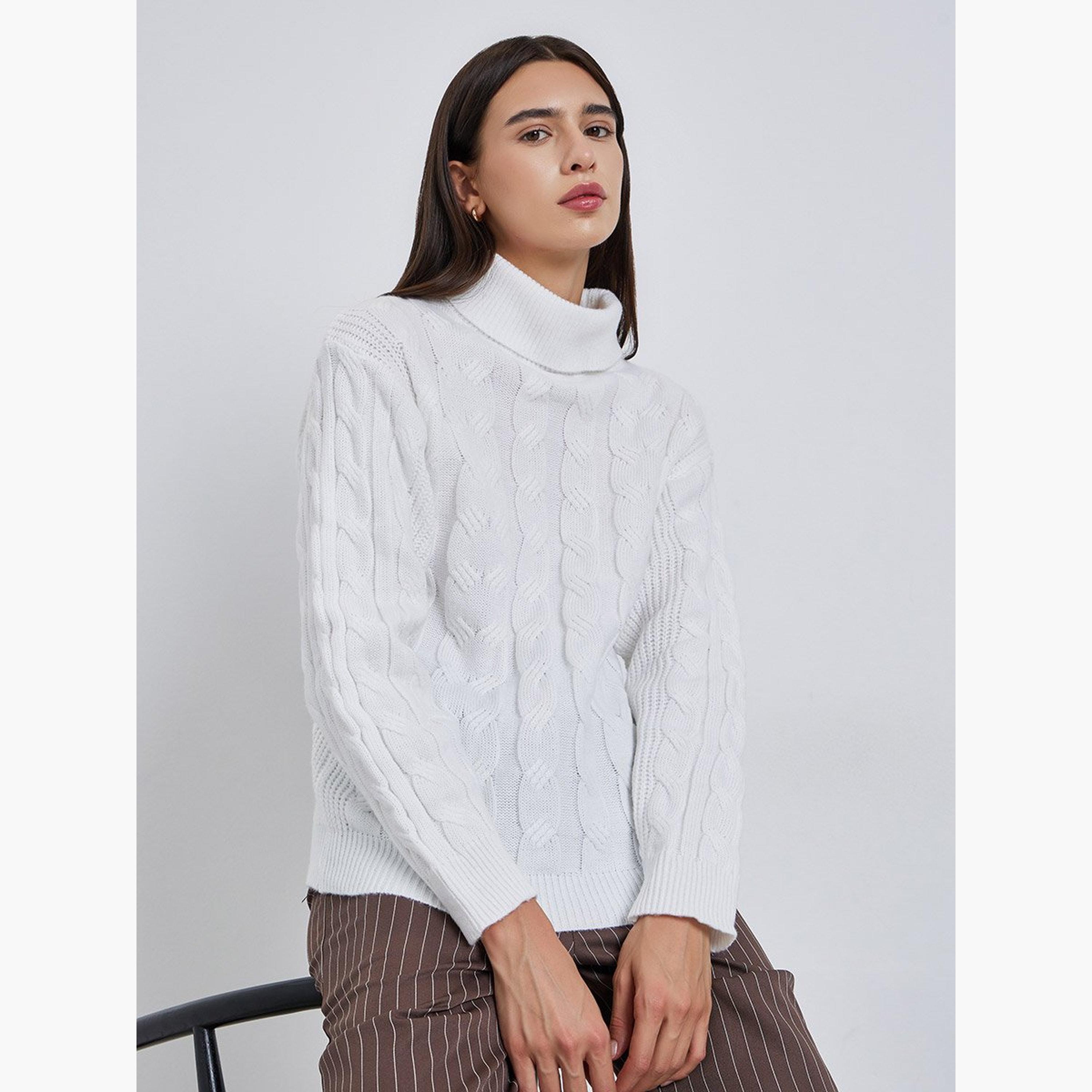 تيك تو - سترة بيضاء محبوكة ياقة مدورة-women-winterwear-cardigansandjumpers-jumpers-image-1