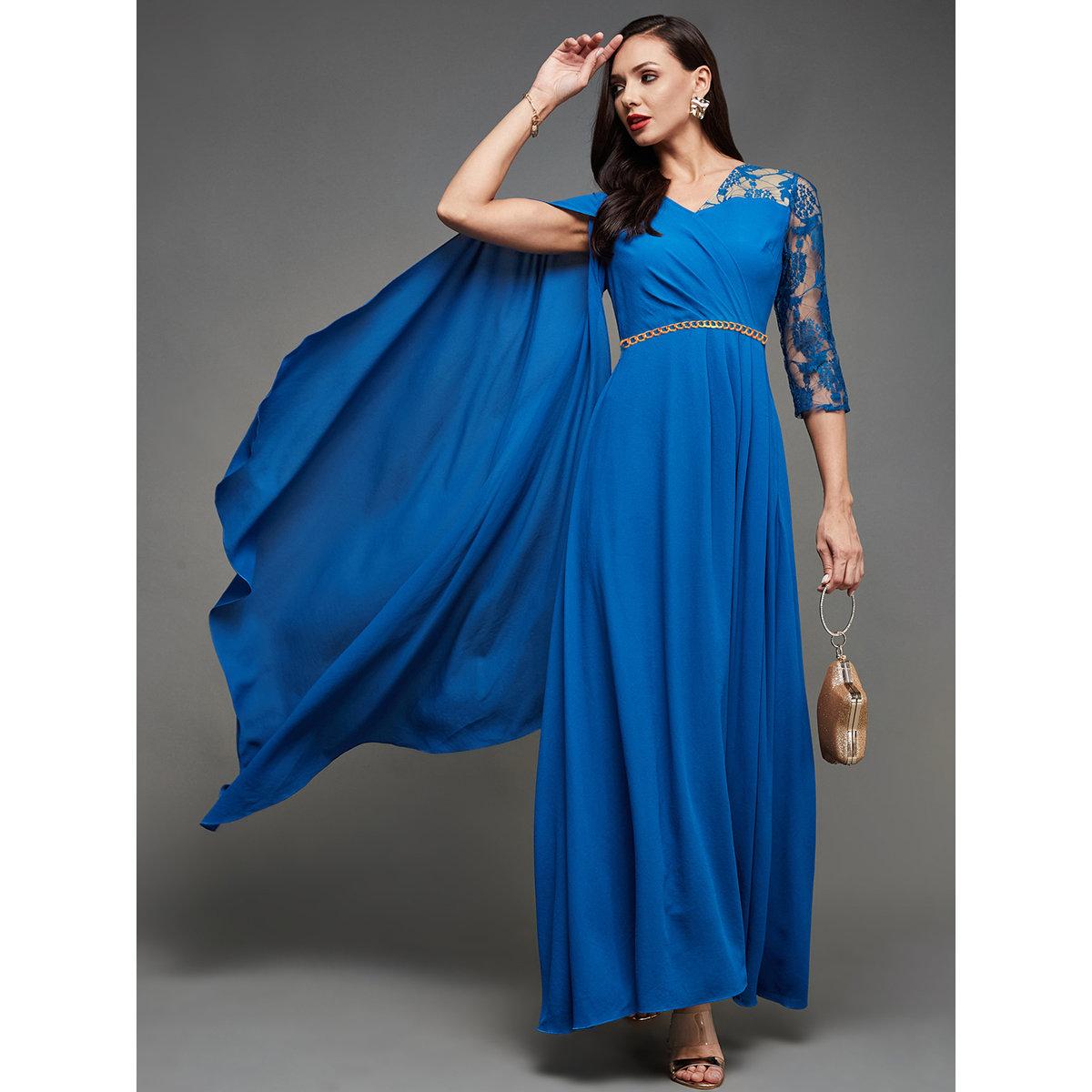 Miss Chase Blue Cape Sleeve Lace Insert Maxi Dress-women-clothing-dresses-image-2