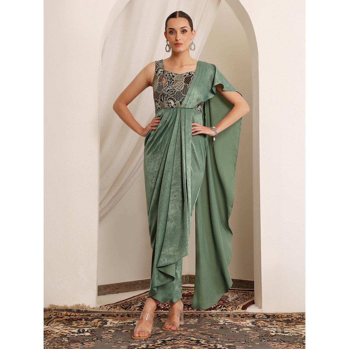 Miss Chase Green Sleeveless Cape Maxi Dress-women-clothing-dresses-image-2