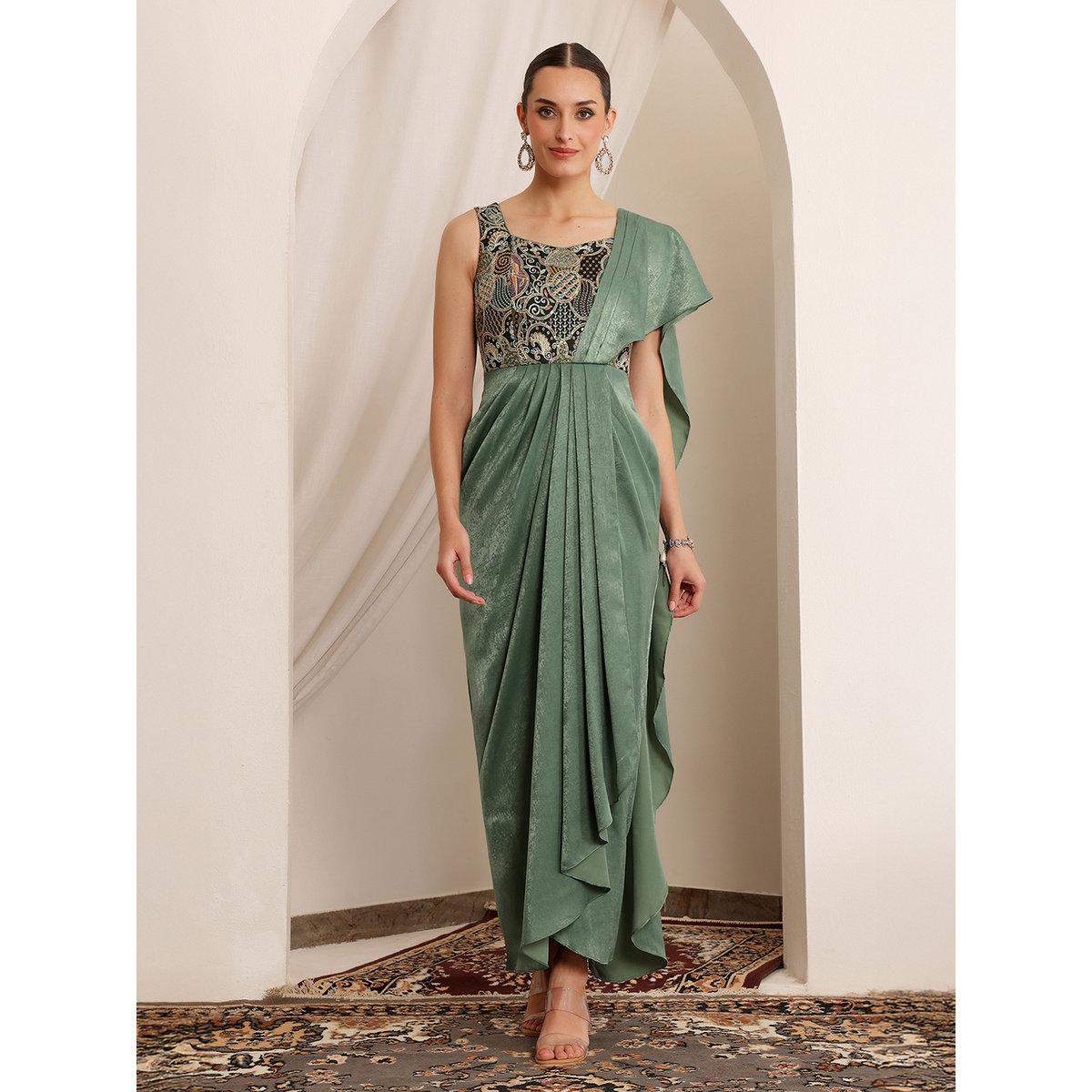 Miss Chase Green Sleeveless Cape Maxi Dress-women-clothing-dresses-image-5