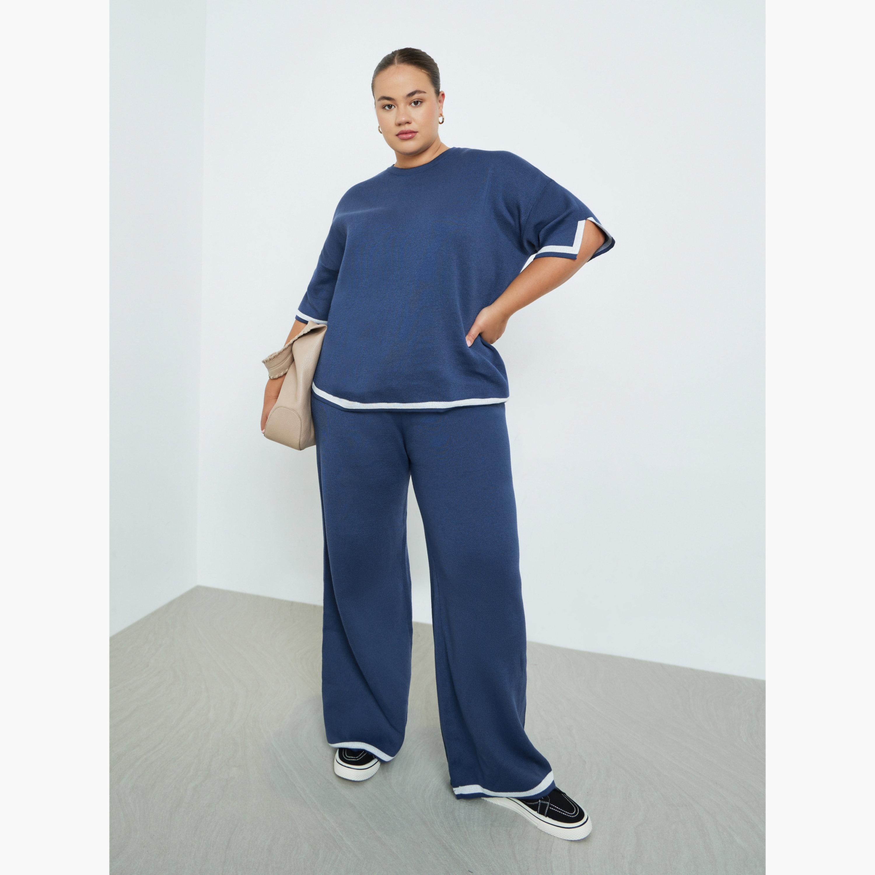 ستايلي - بلوزة زرقاء داكنة بأكمام قصيرة حجم كبير-women-clothing-shirtsandblouses-shirts-image-2