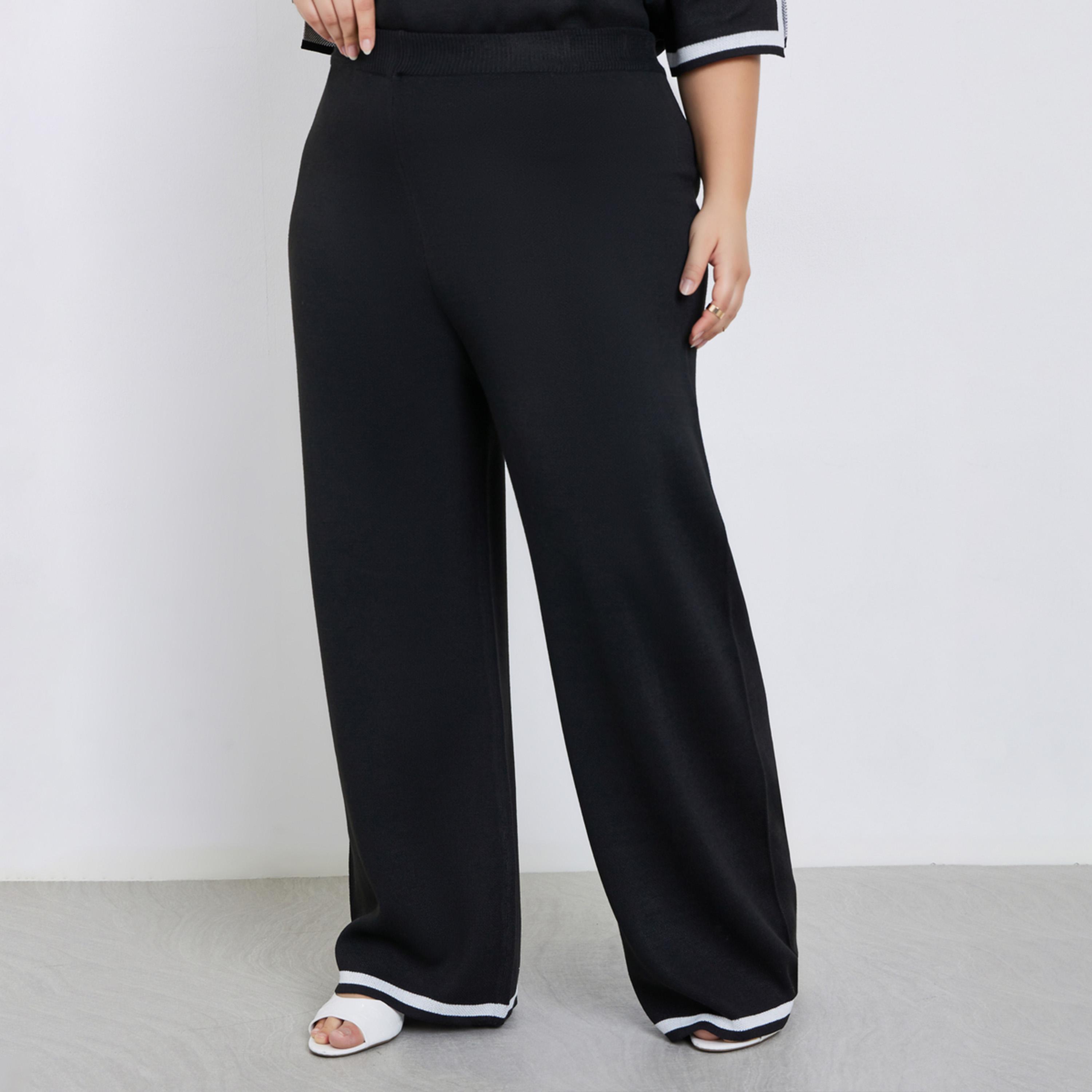 ستايلي - بنطال محبوك واسع الساق مع حواف متباينة-women-clothing-bottoms-trousers-image-1