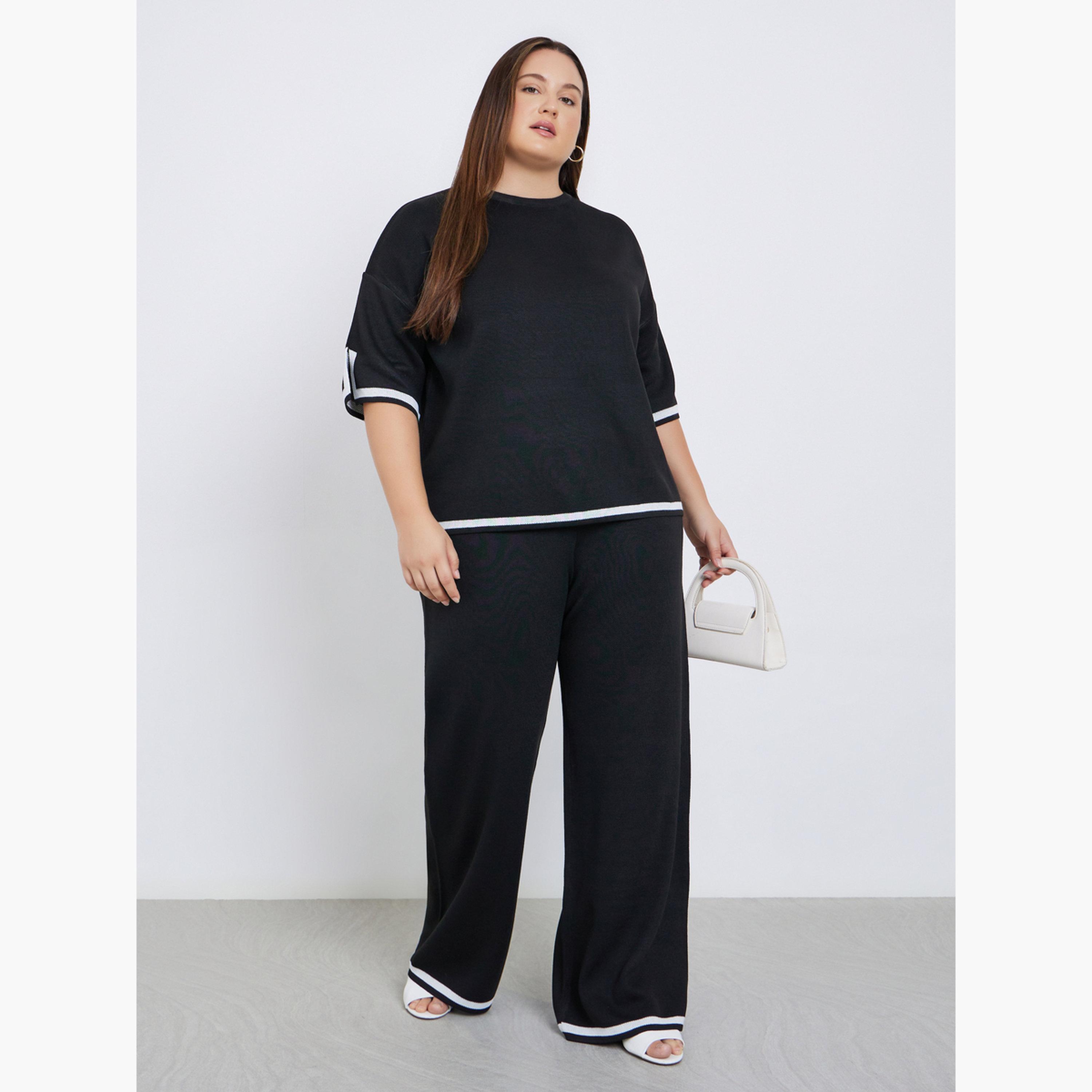 ستايلي - بنطال محبوك واسع الساق مع حواف متباينة-women-clothing-bottoms-trousers-image-2