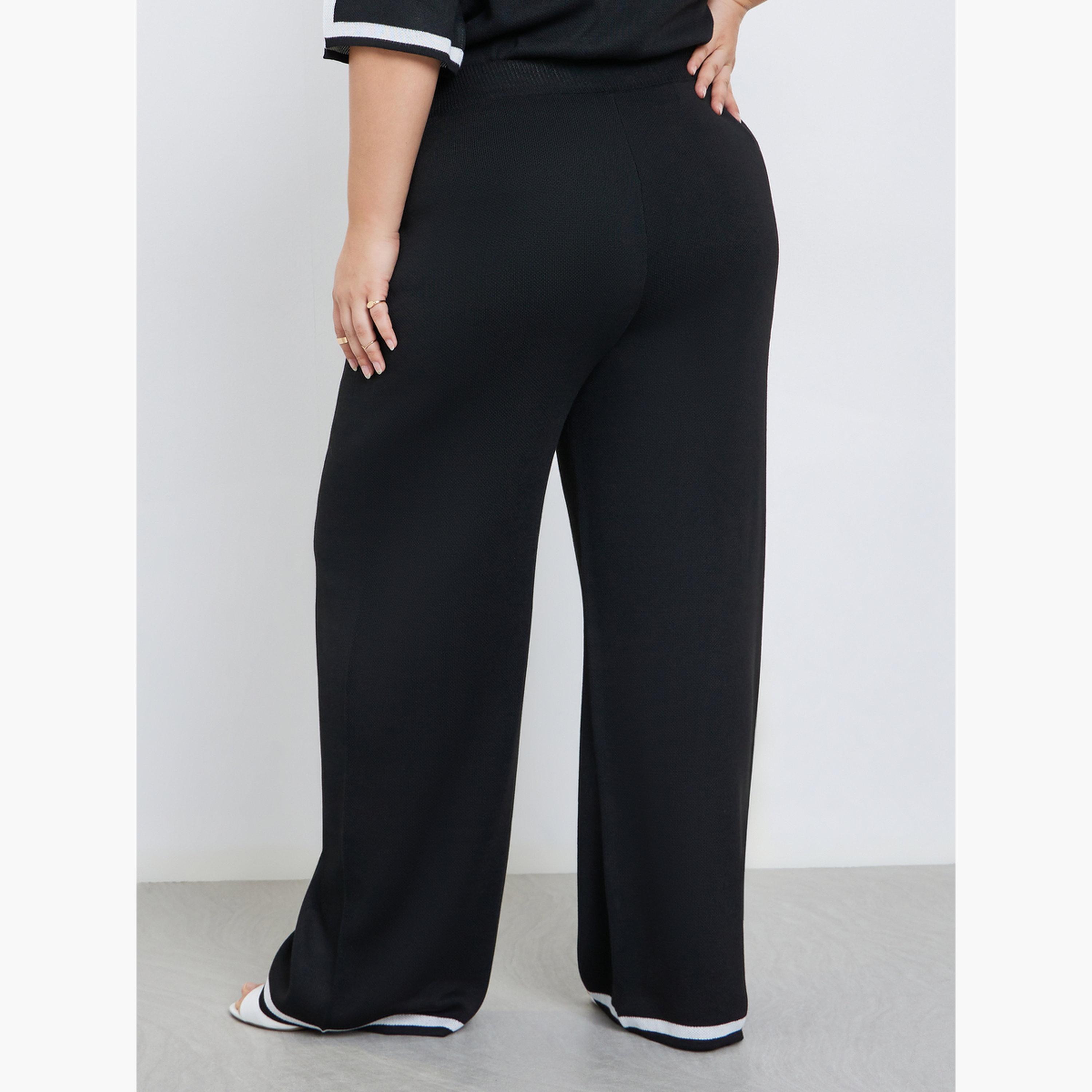 ستايلي - بنطال محبوك واسع الساق مع حواف متباينة-women-clothing-bottoms-trousers-image-4