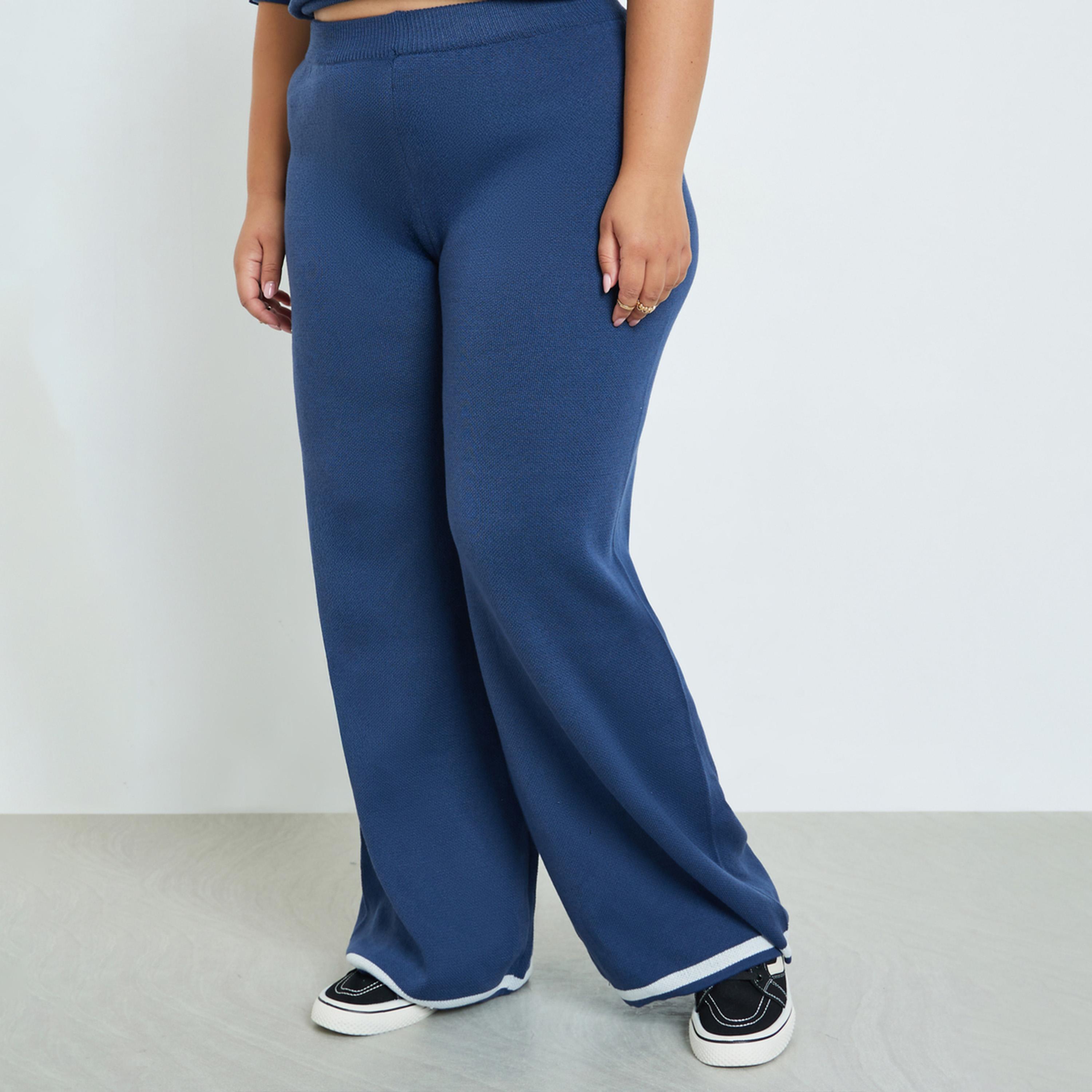 ستايلي - بنطال واسع الساق أزرق داكن بمقاسات كبيرة-women-clothing-bottoms-trousers-image-1
