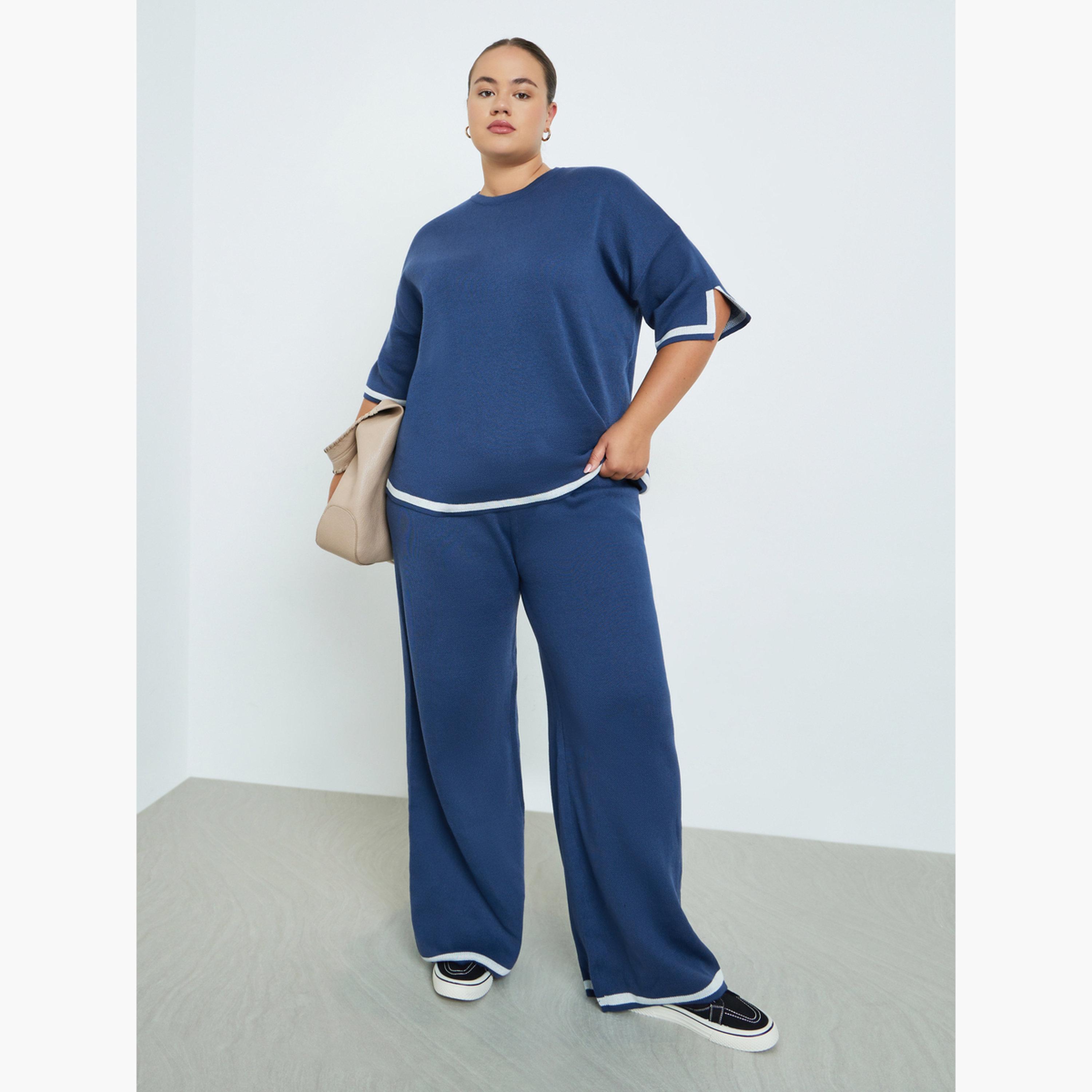 ستايلي - بنطال واسع الساق أزرق داكن بمقاسات كبيرة-women-clothing-bottoms-trousers-image-2