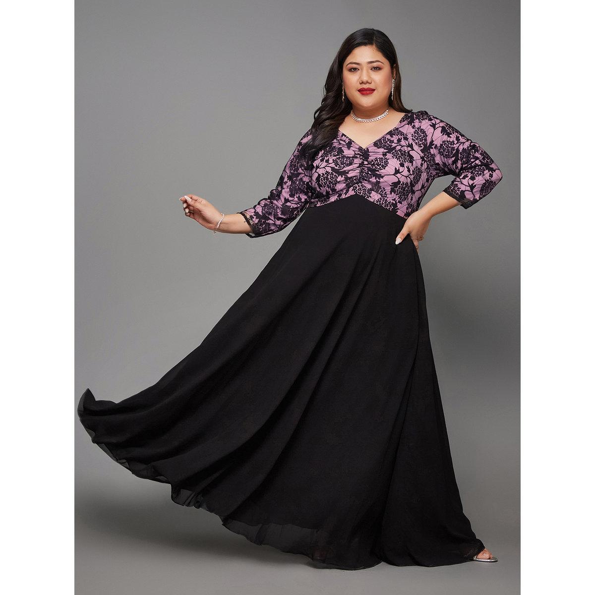 Miss Chase Plus Size Black Lace Insert Maxi Dress-women-clothing-dresses-image-1